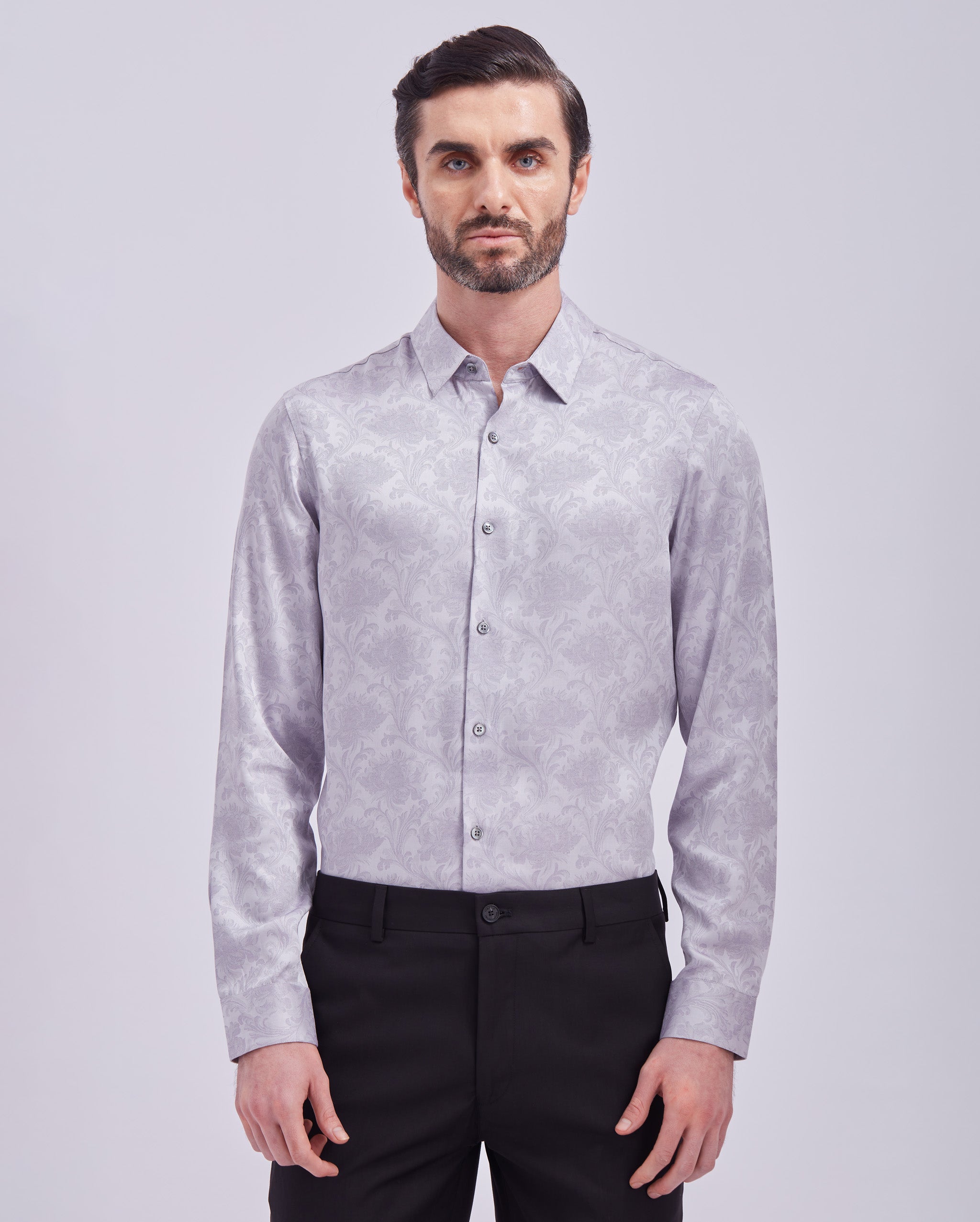 Jacquard Off White Print Shirt