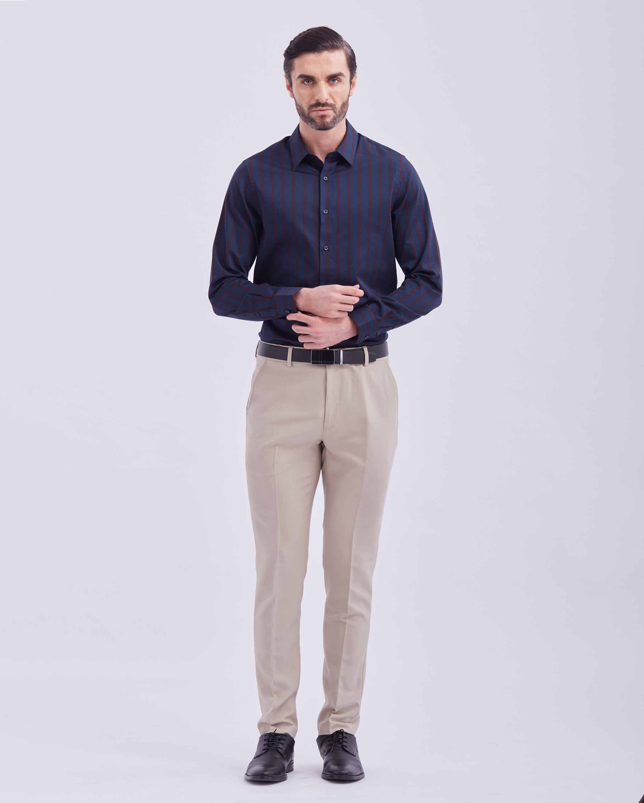 Navy Blue And Red Giza Stripe Shirt