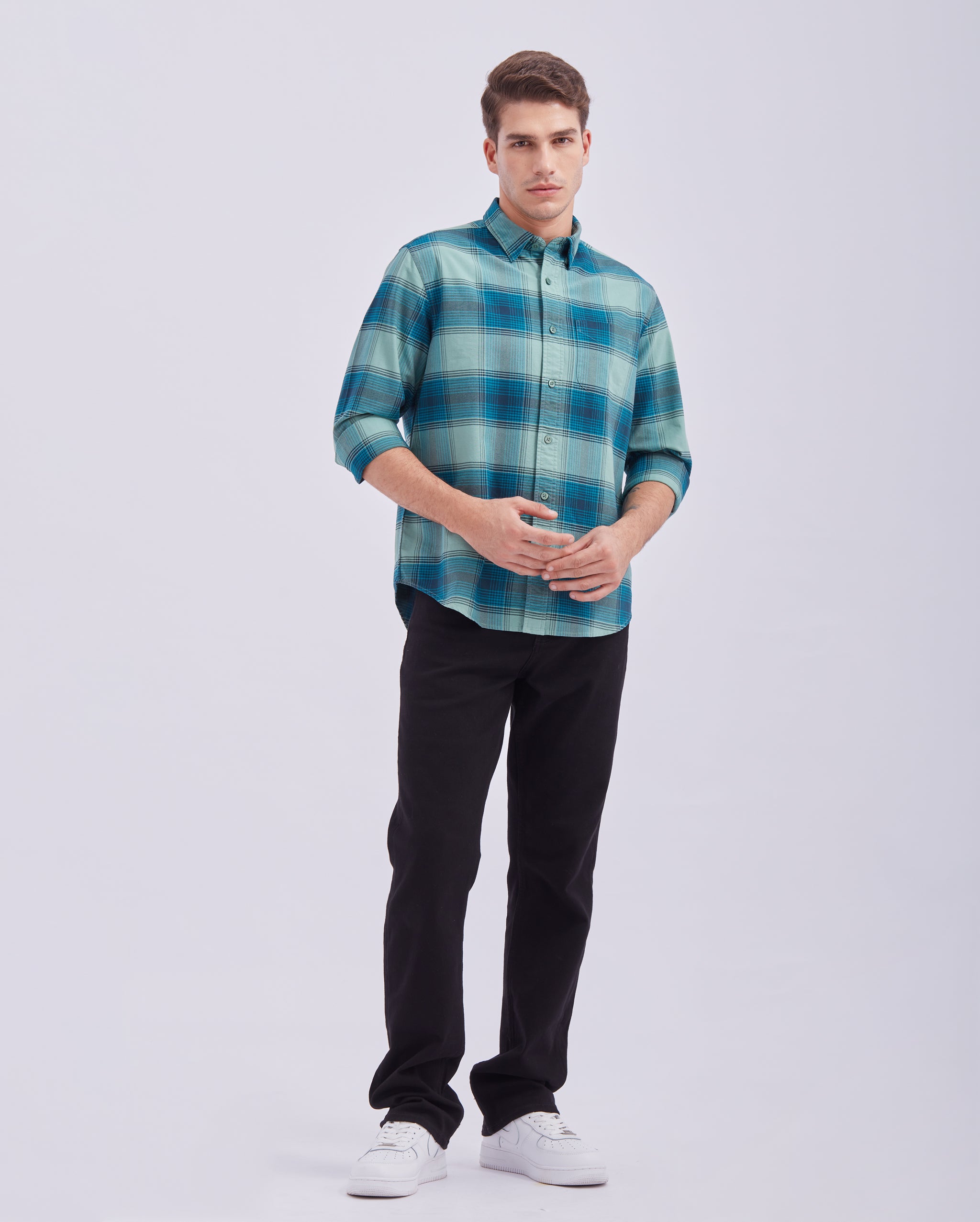 Teal And Black Check Shirt