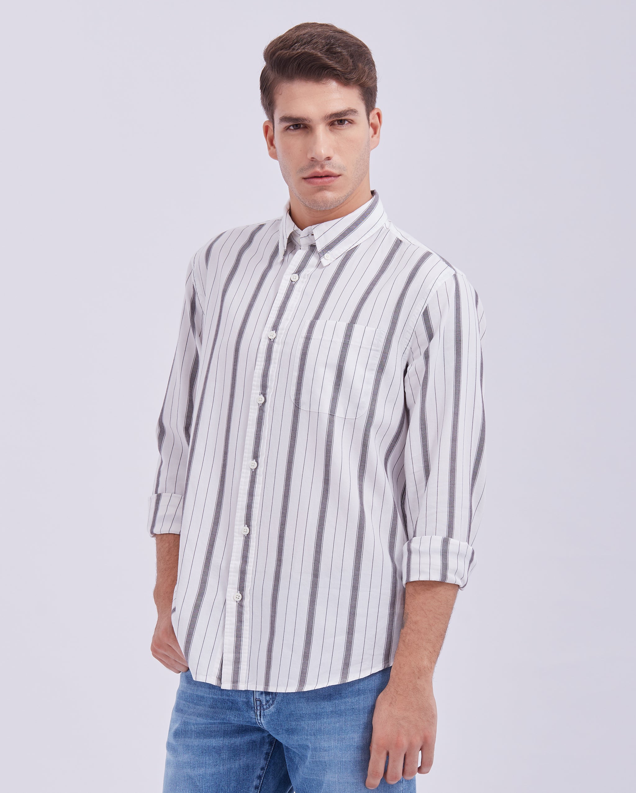 Grey And Black Vertical Stripe Shirt