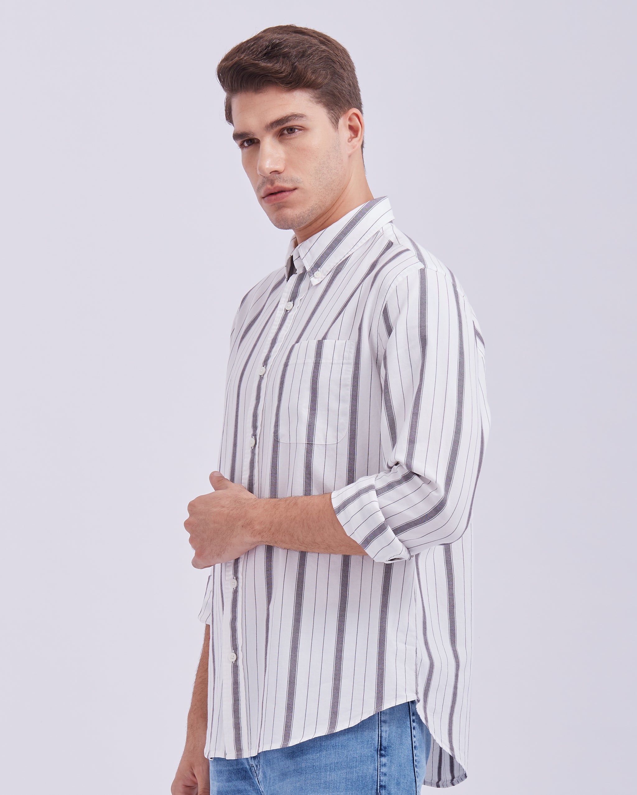Grey And Black Vertical Stripe Shirt