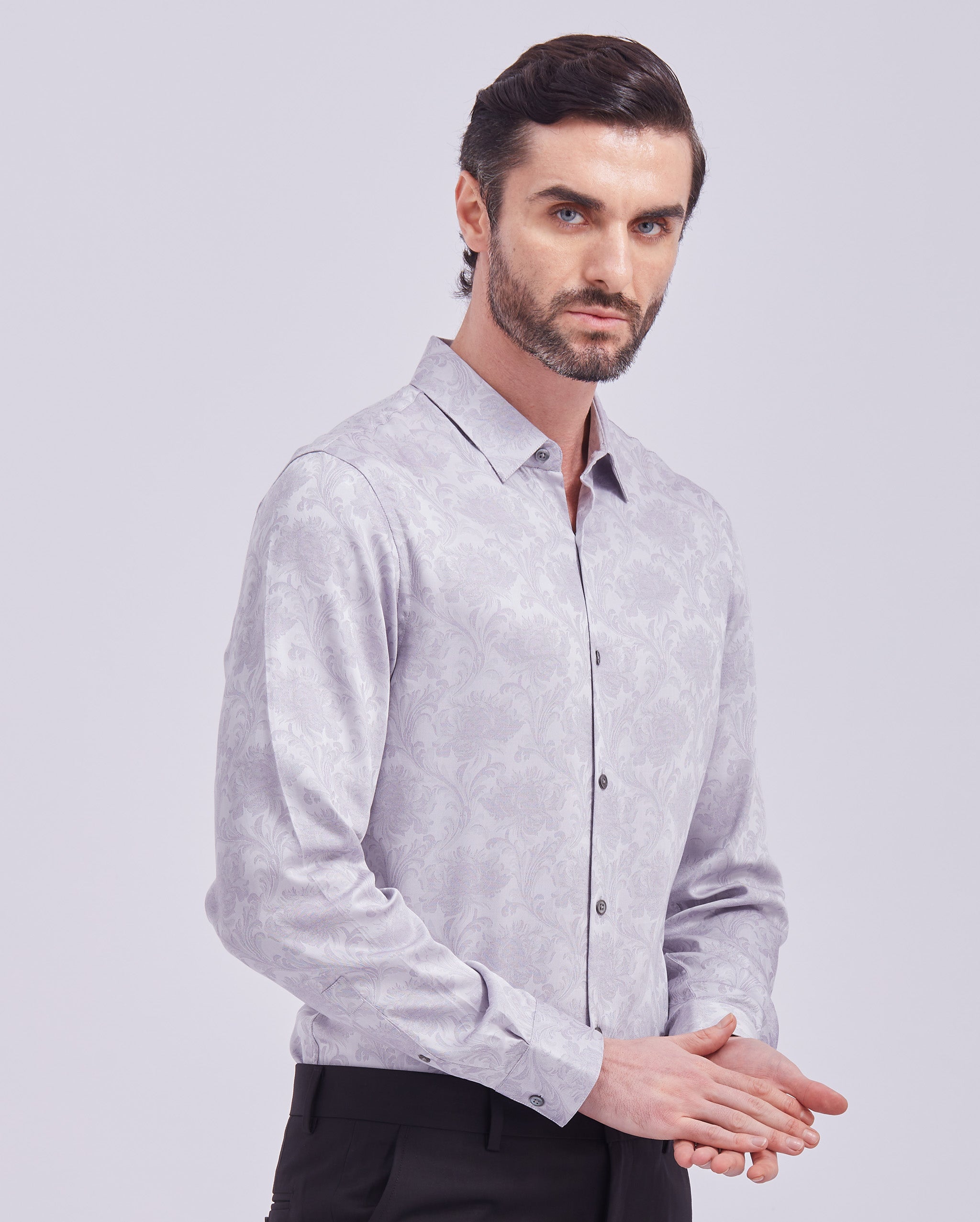 Jacquard Off White Print Shirt