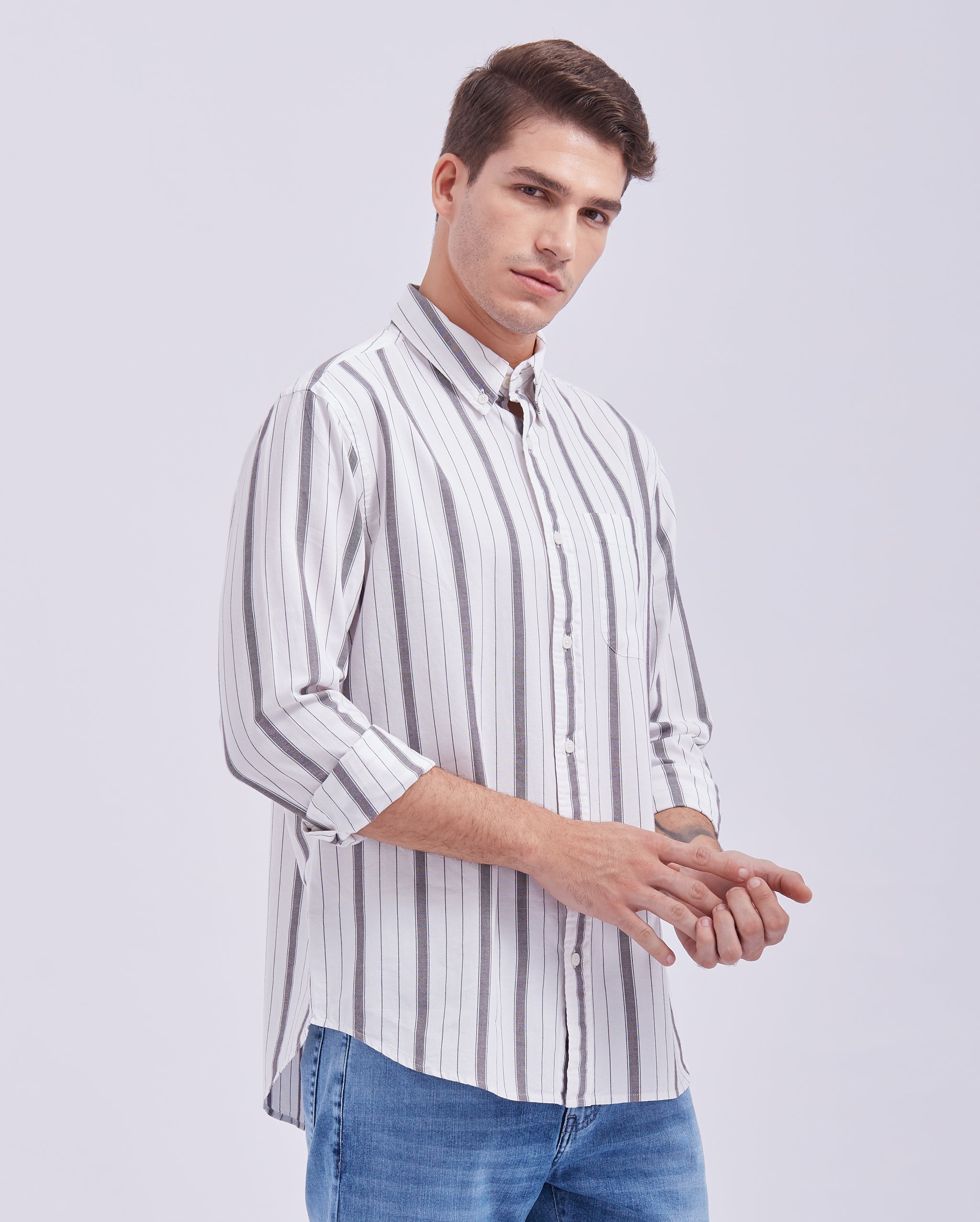 Grey And Black Vertical Stripe Shirt
