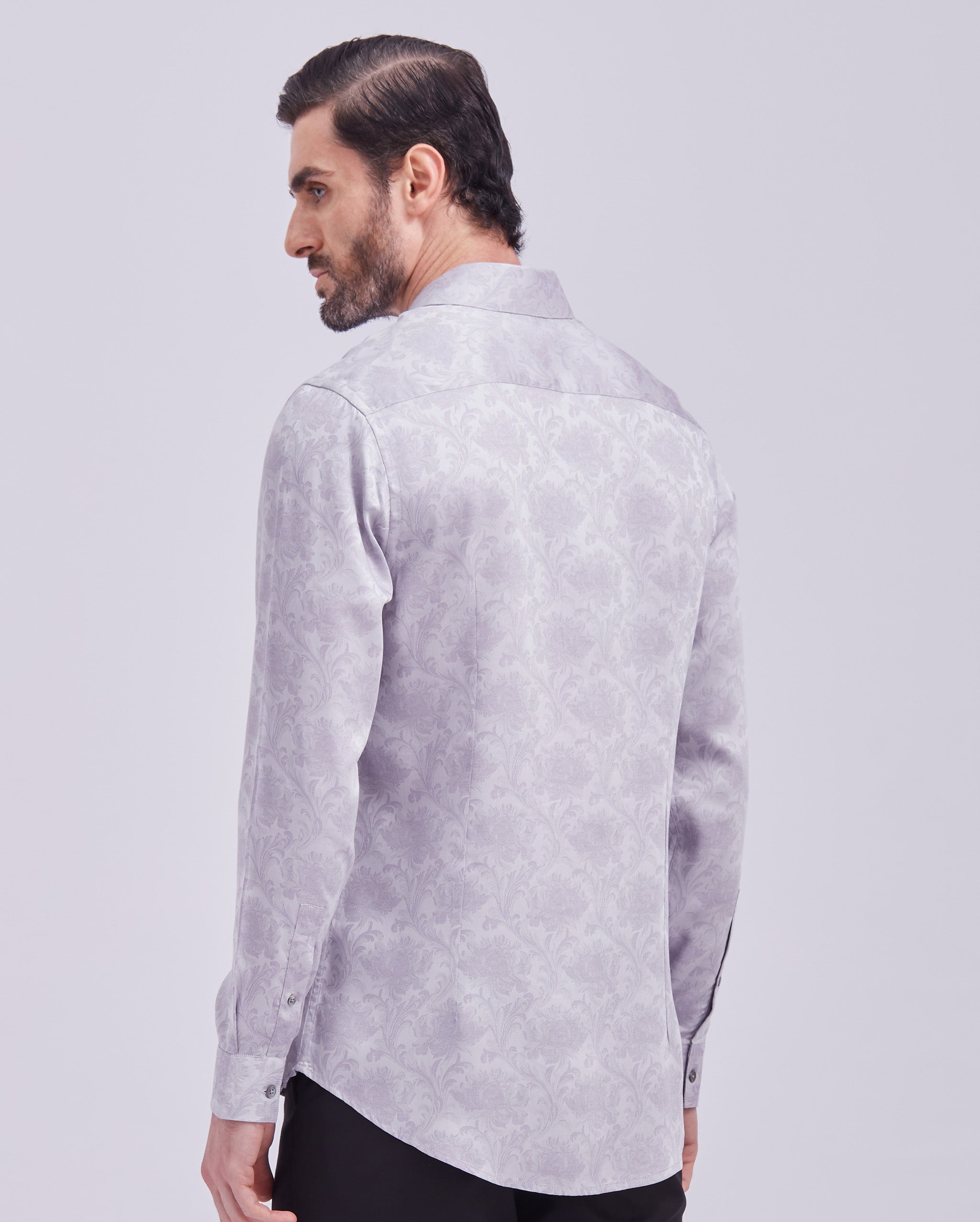 Jacquard Off White Print Shirt