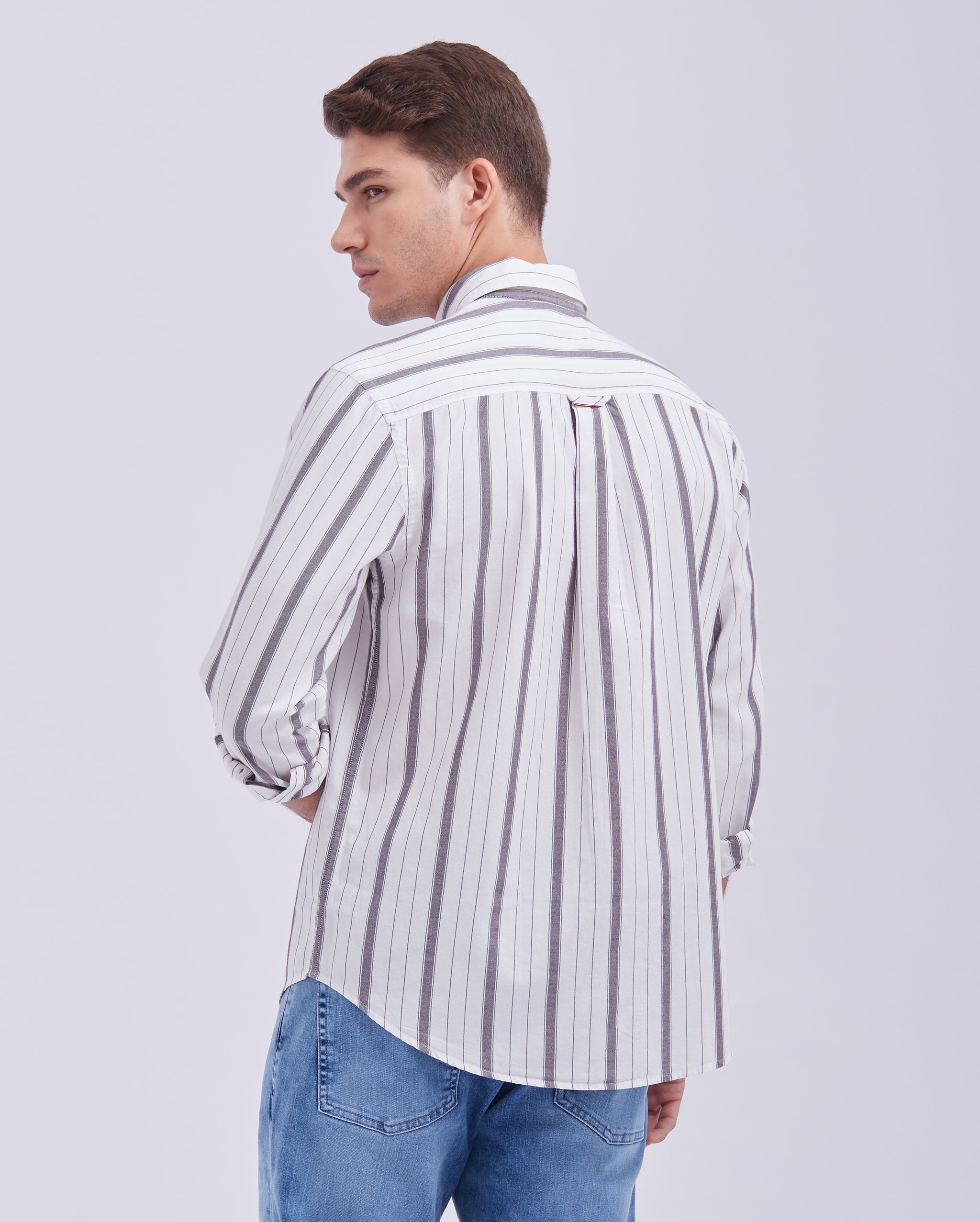 Grey And Black Vertical Stripe Shirt