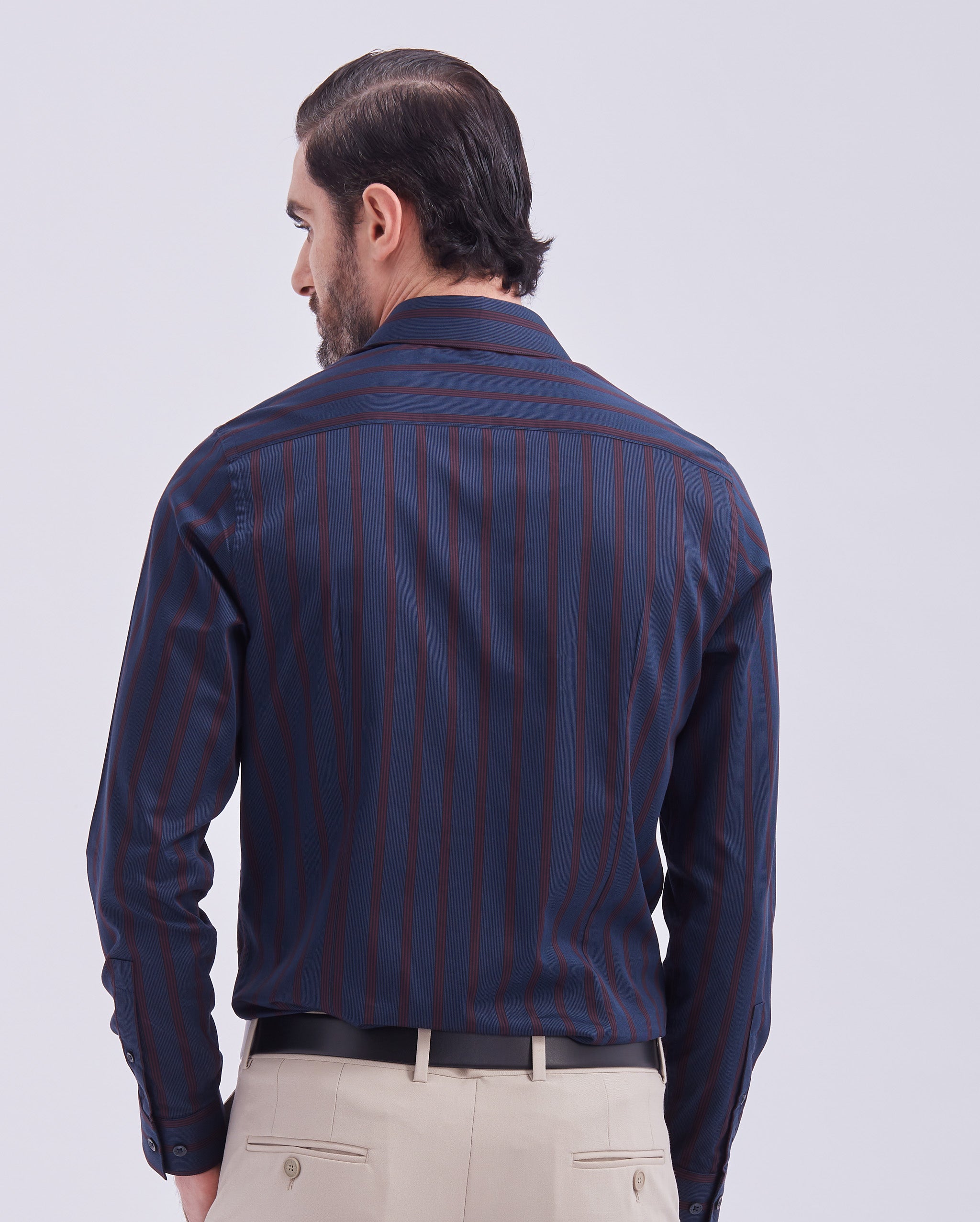 Men's Navy Blue And Red Giza Stripe Shirt