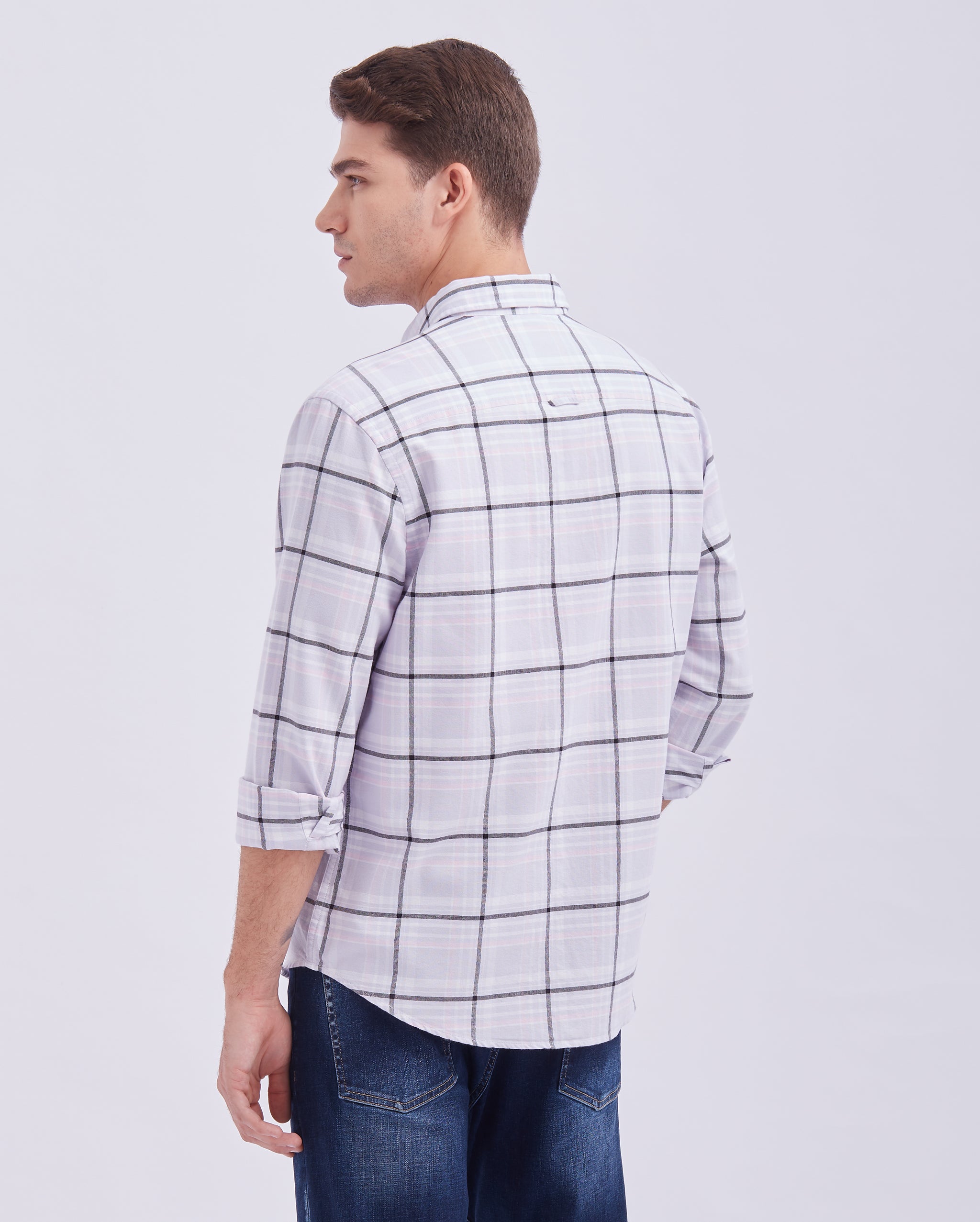 Pale Lilac And Grey Box Check Shirt