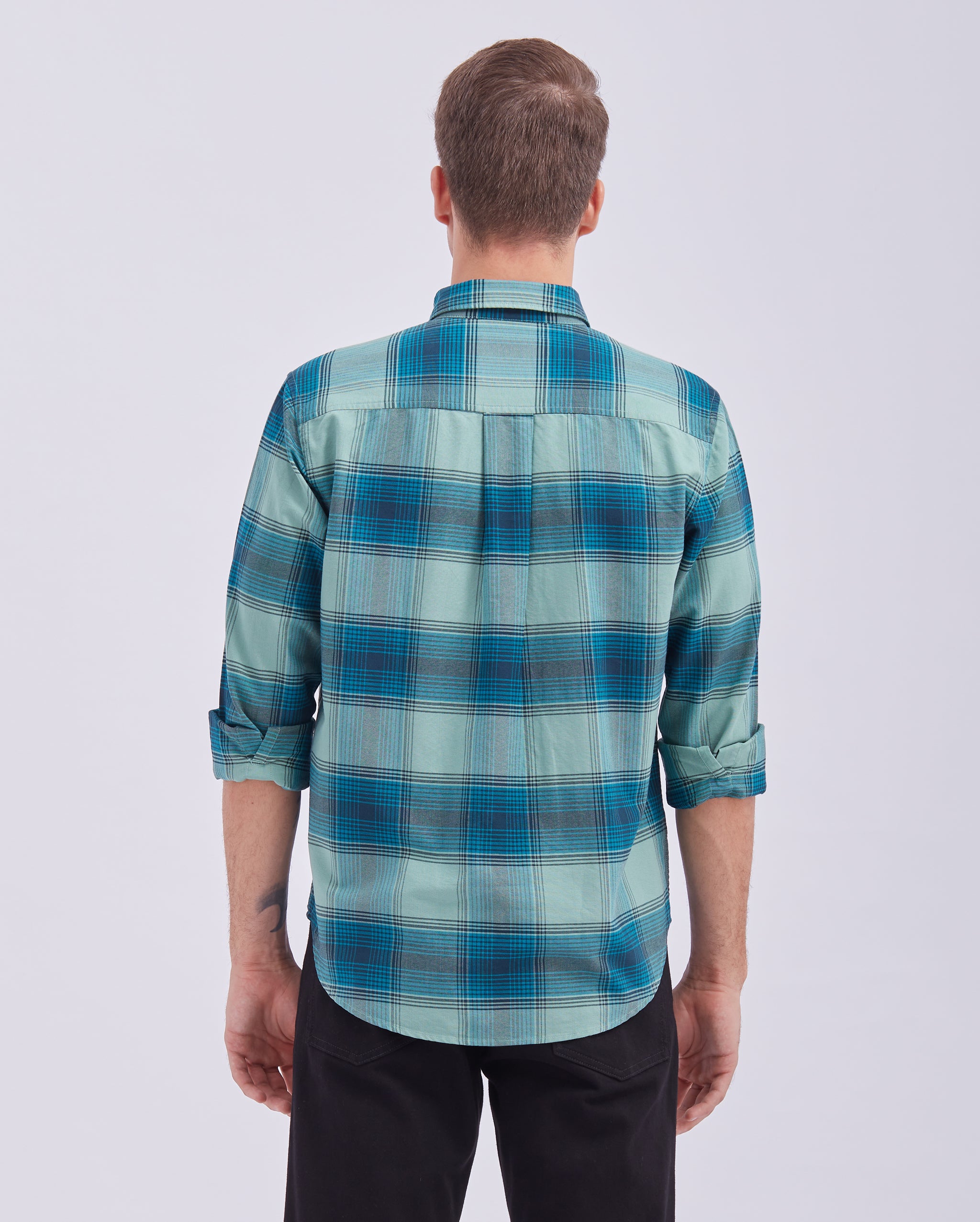 Teal And Black Check Shirt