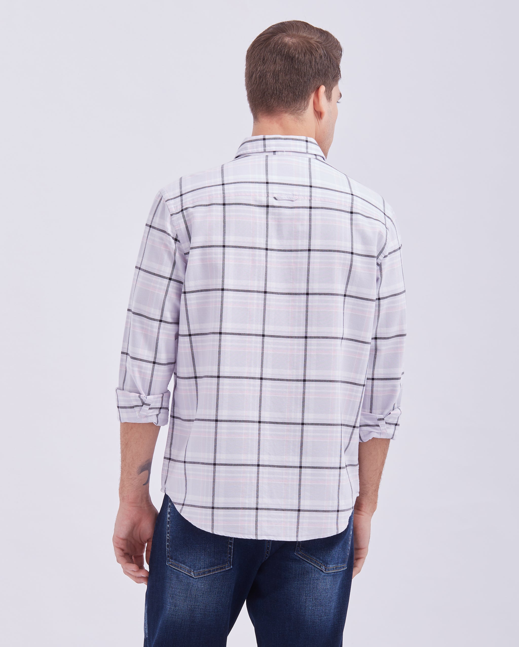 Pale Lilac And Grey Box Check Shirt