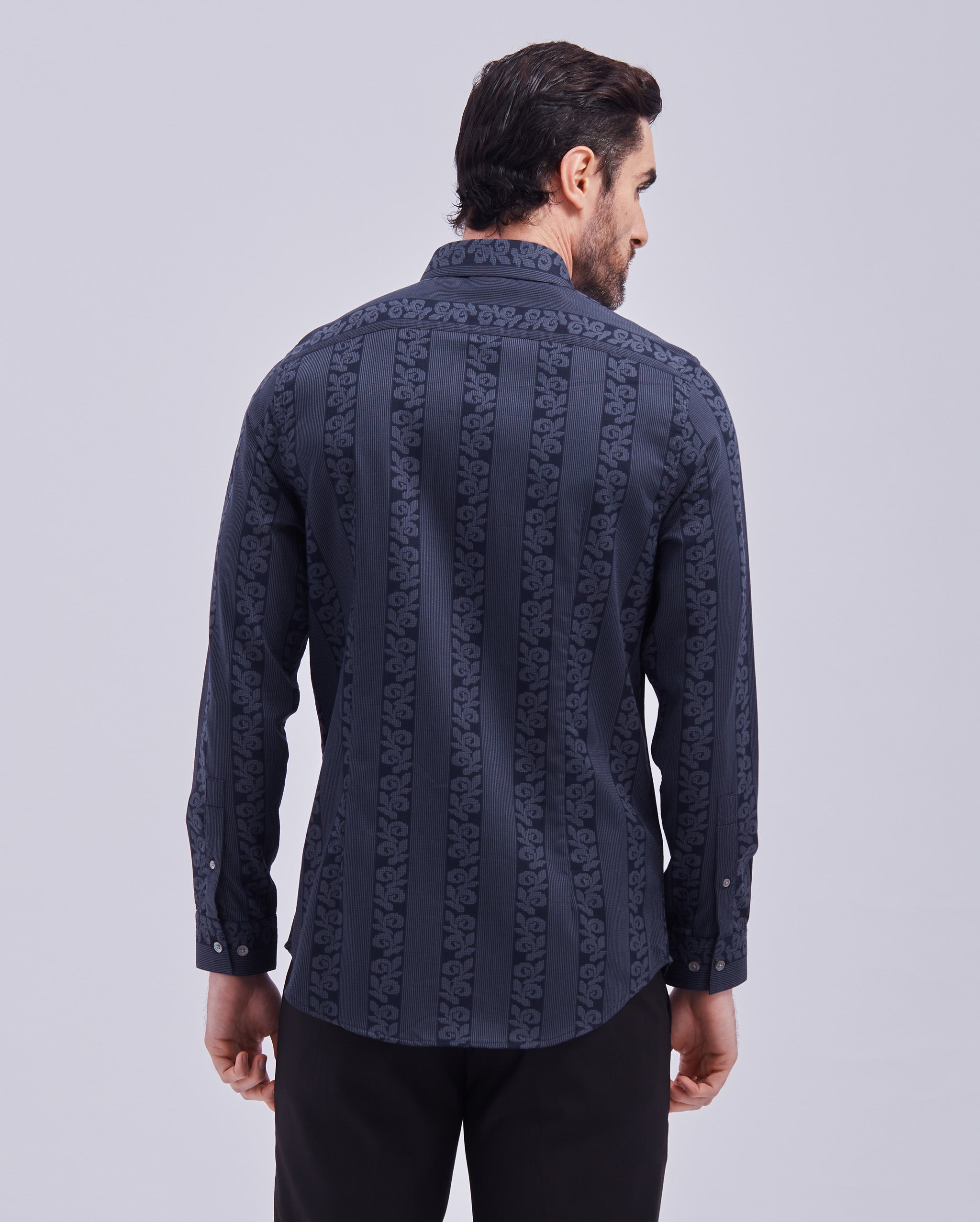 Navy Blue Jacquard Print Shirt