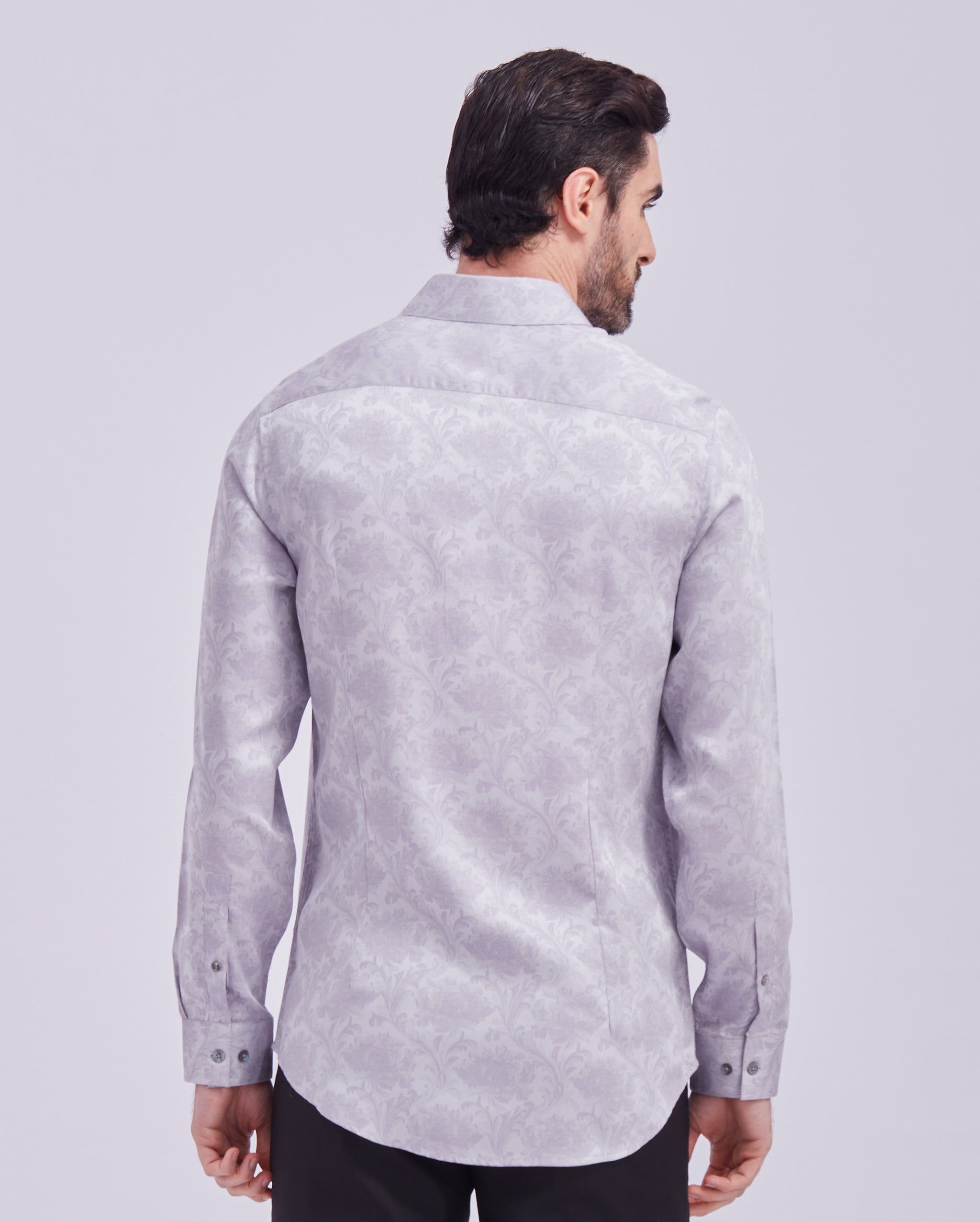 Jacquard Off White Print Shirt