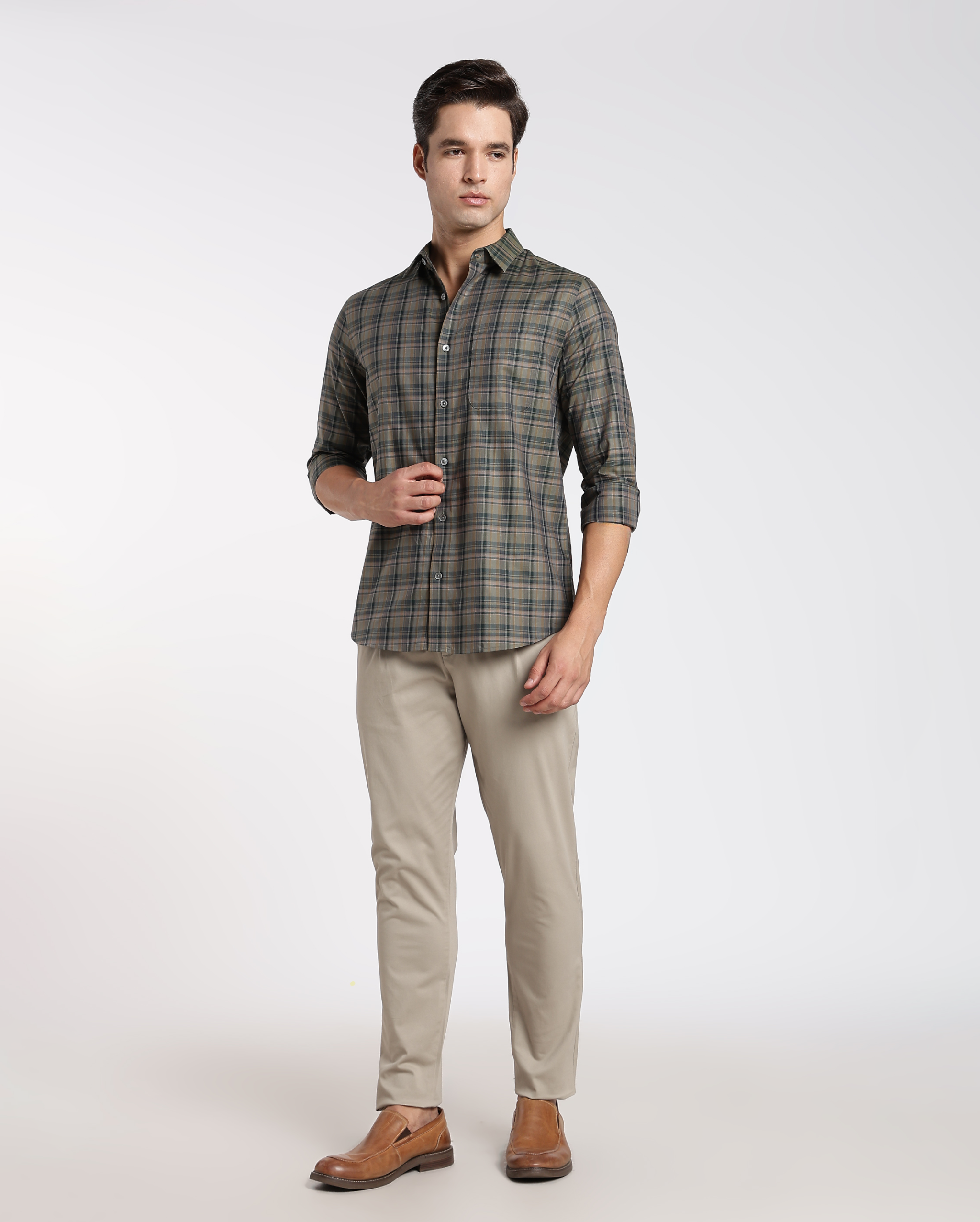 Olive Green Check Shirt