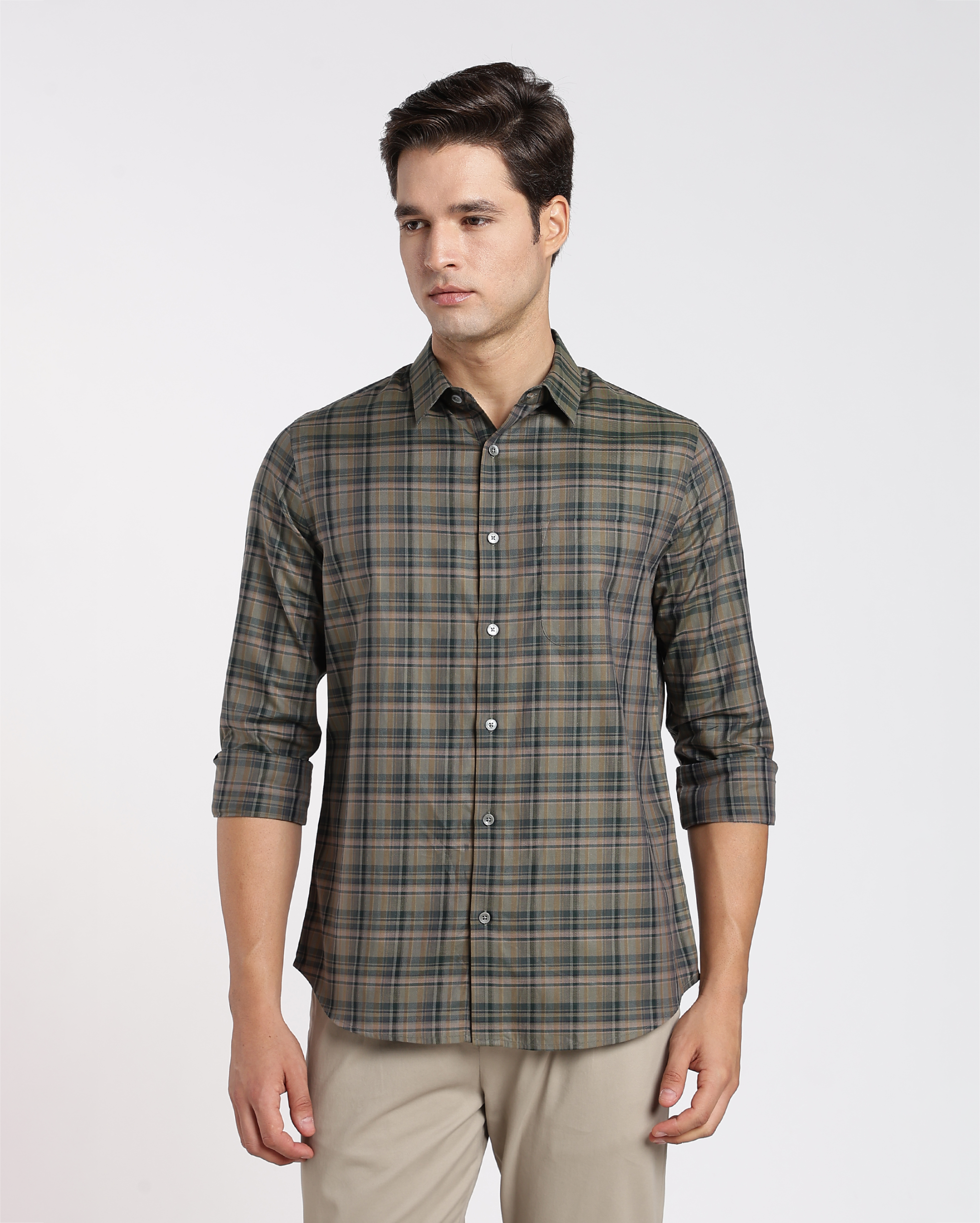 Olive Green Check Shirt