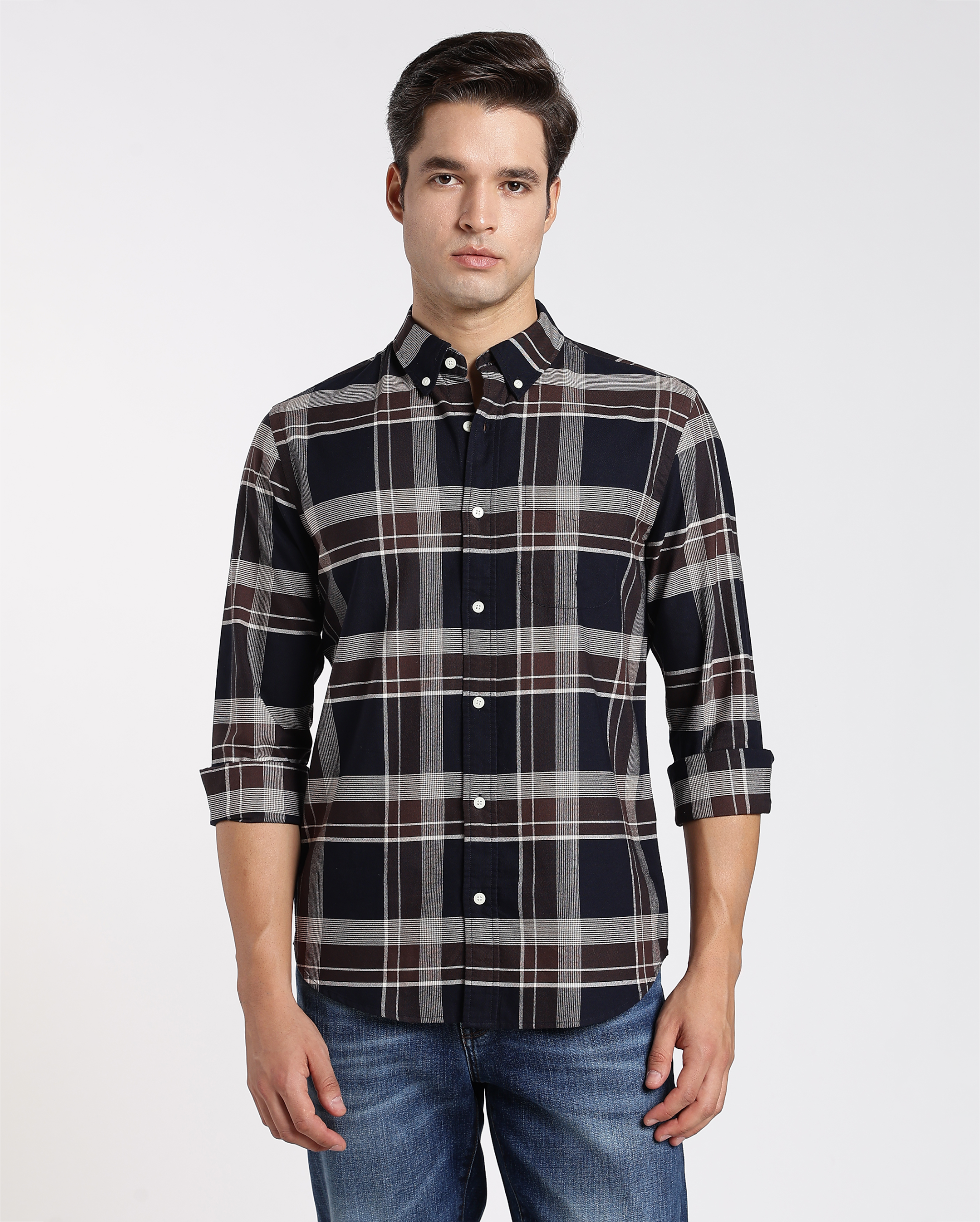 Black and White Tartan Check Shirt
