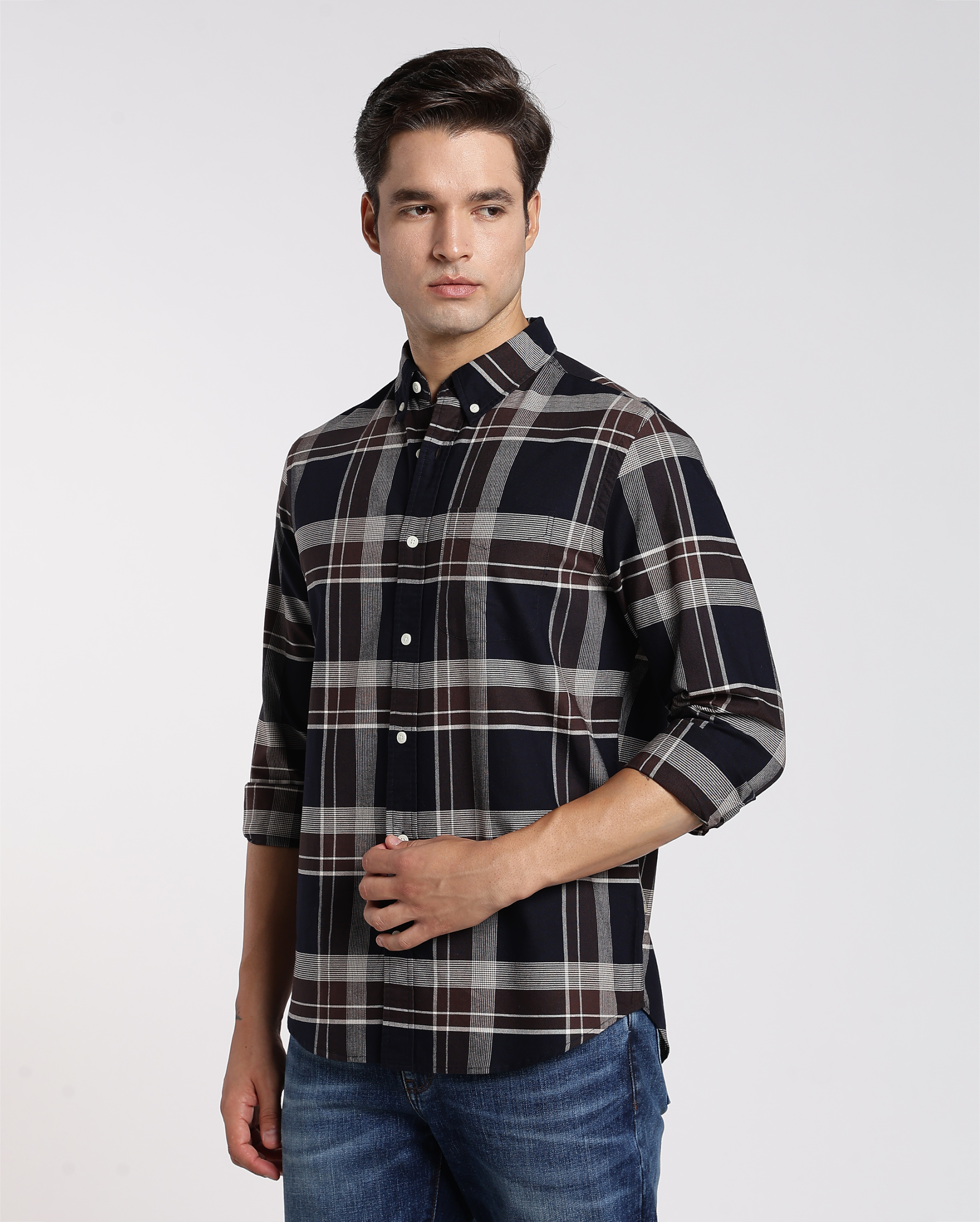 Black and White Tartan Check Shirt