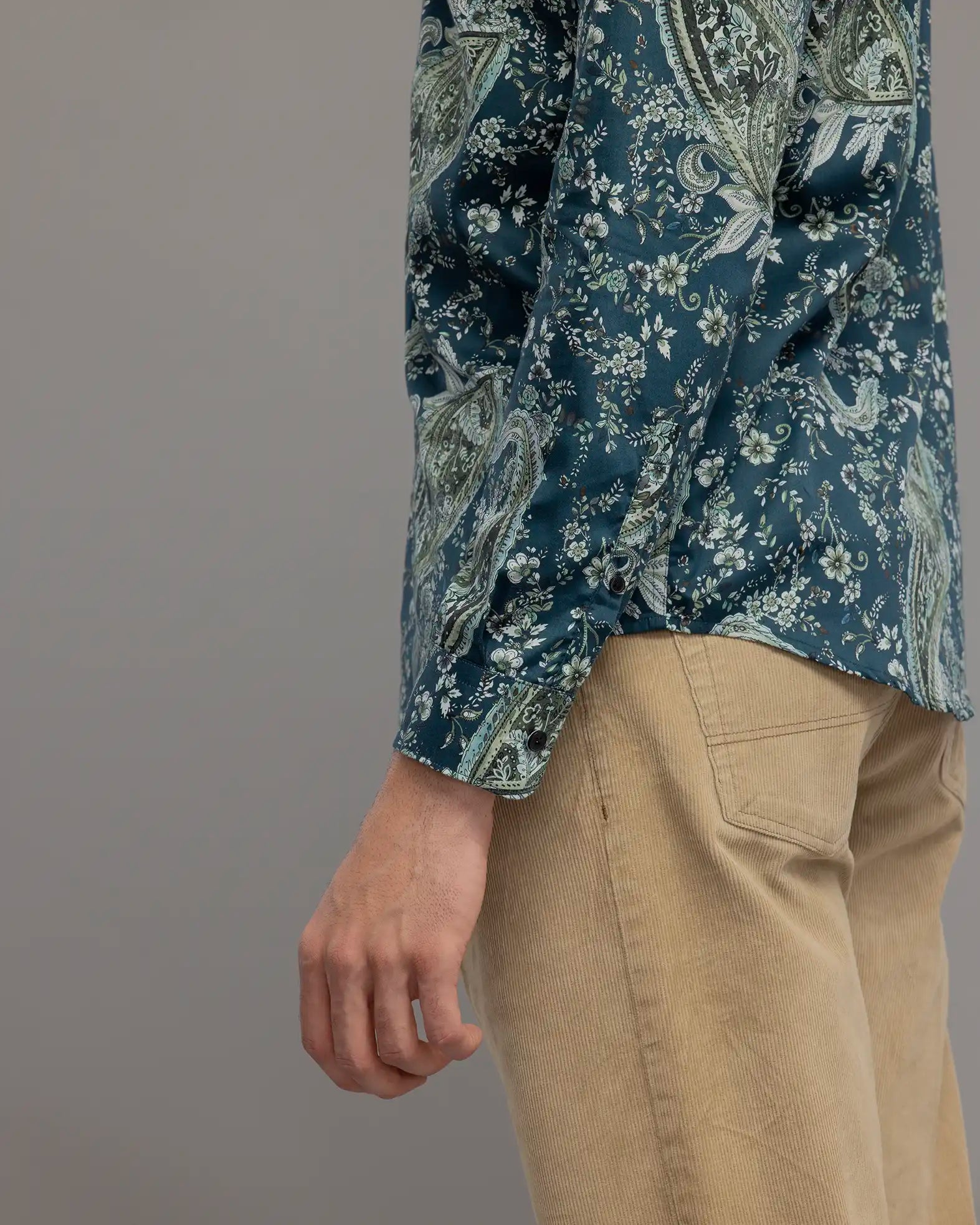 PEACOCK  BLUE FLORAL PRINT SHIRT