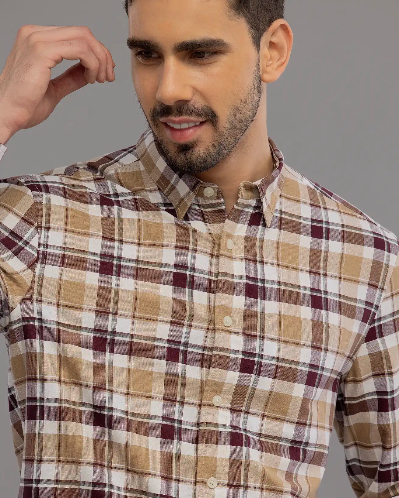 COFFEE BROWN CHECK SHIRT