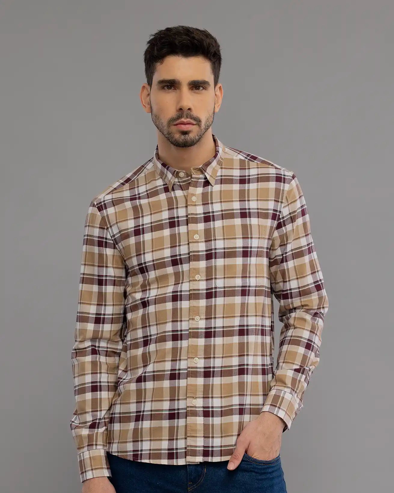 COFFEE BROWN CHECK SHIRT