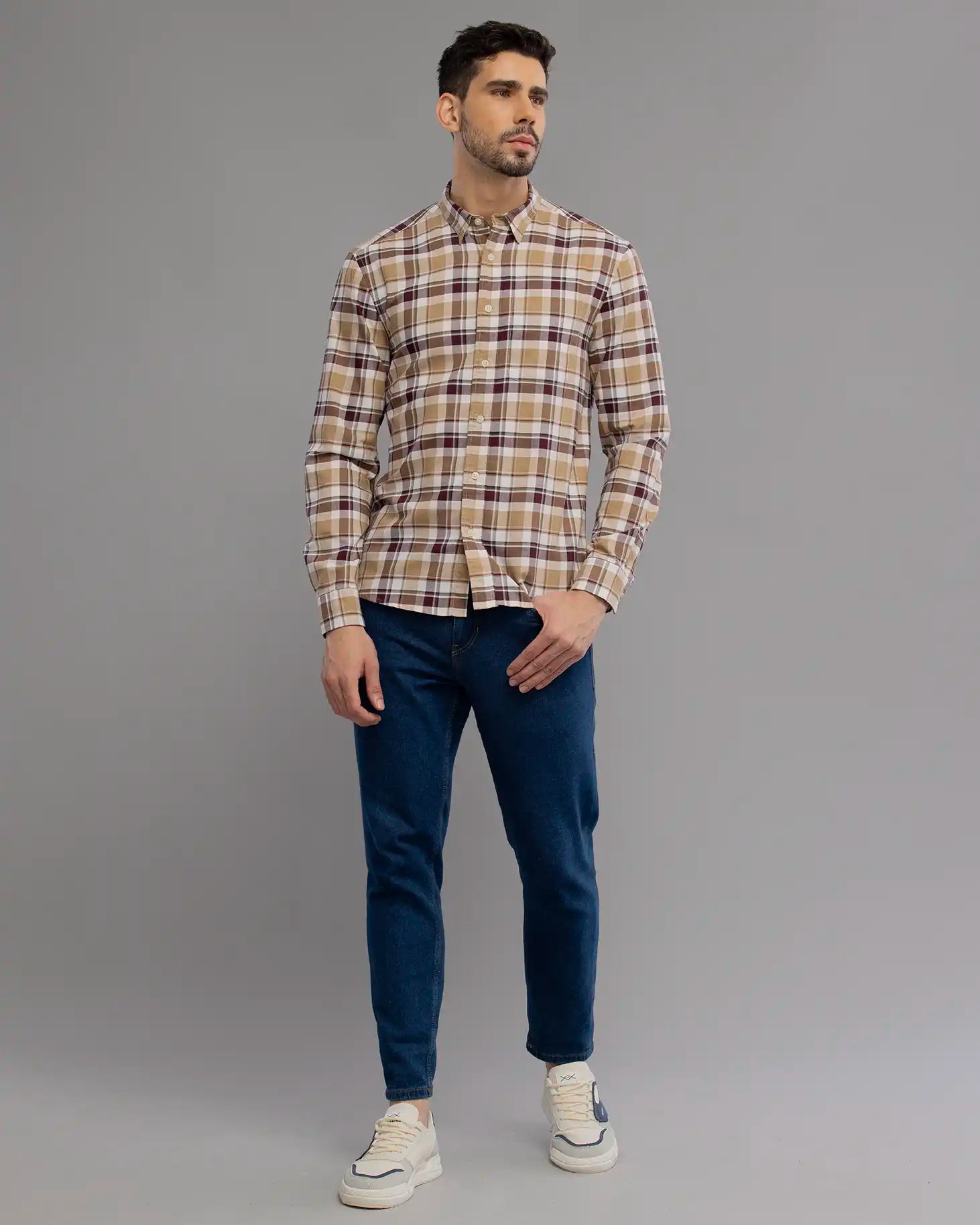 COFFEE BROWN CHECK SHIRT