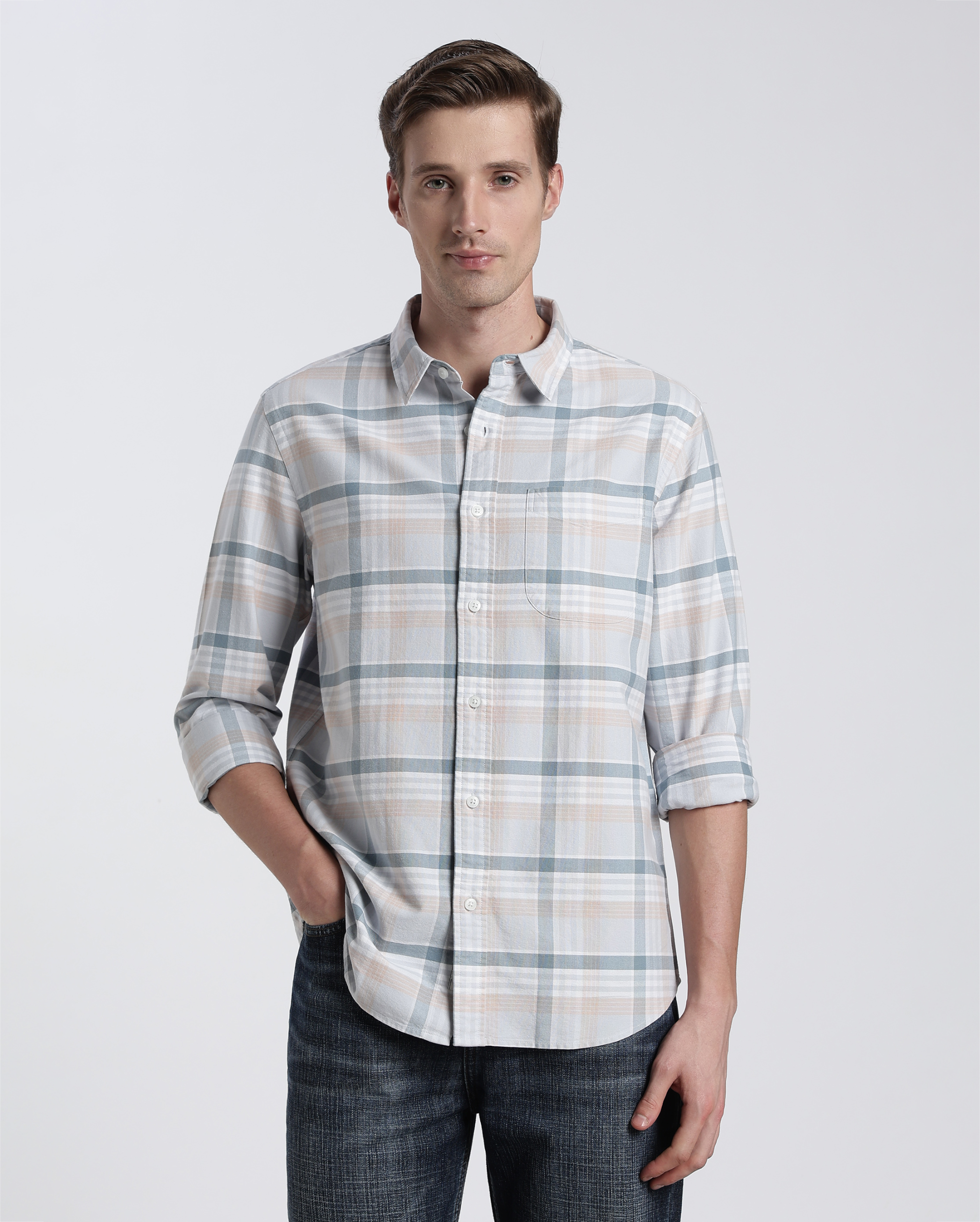 Light Blue and Grey Check Shirt