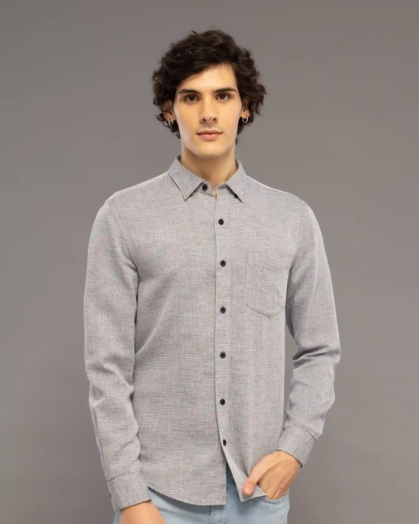 GREY TINY CHECK SHIRT