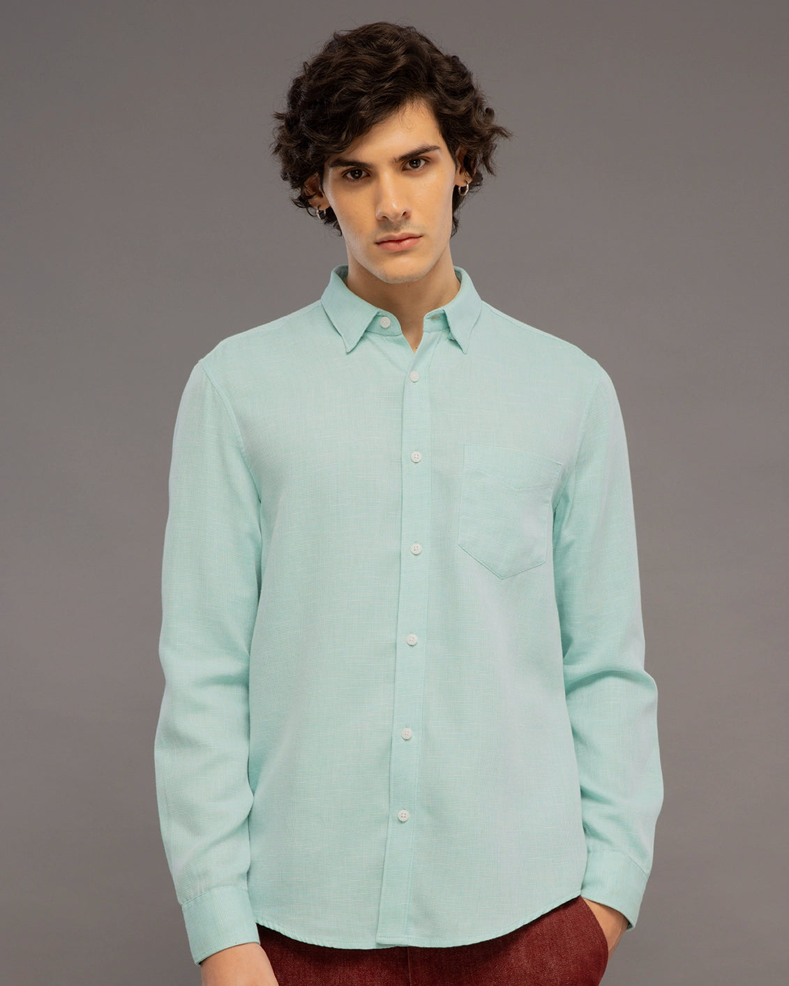 TURQUOISE BLUE TINY  CHECK SHIRT