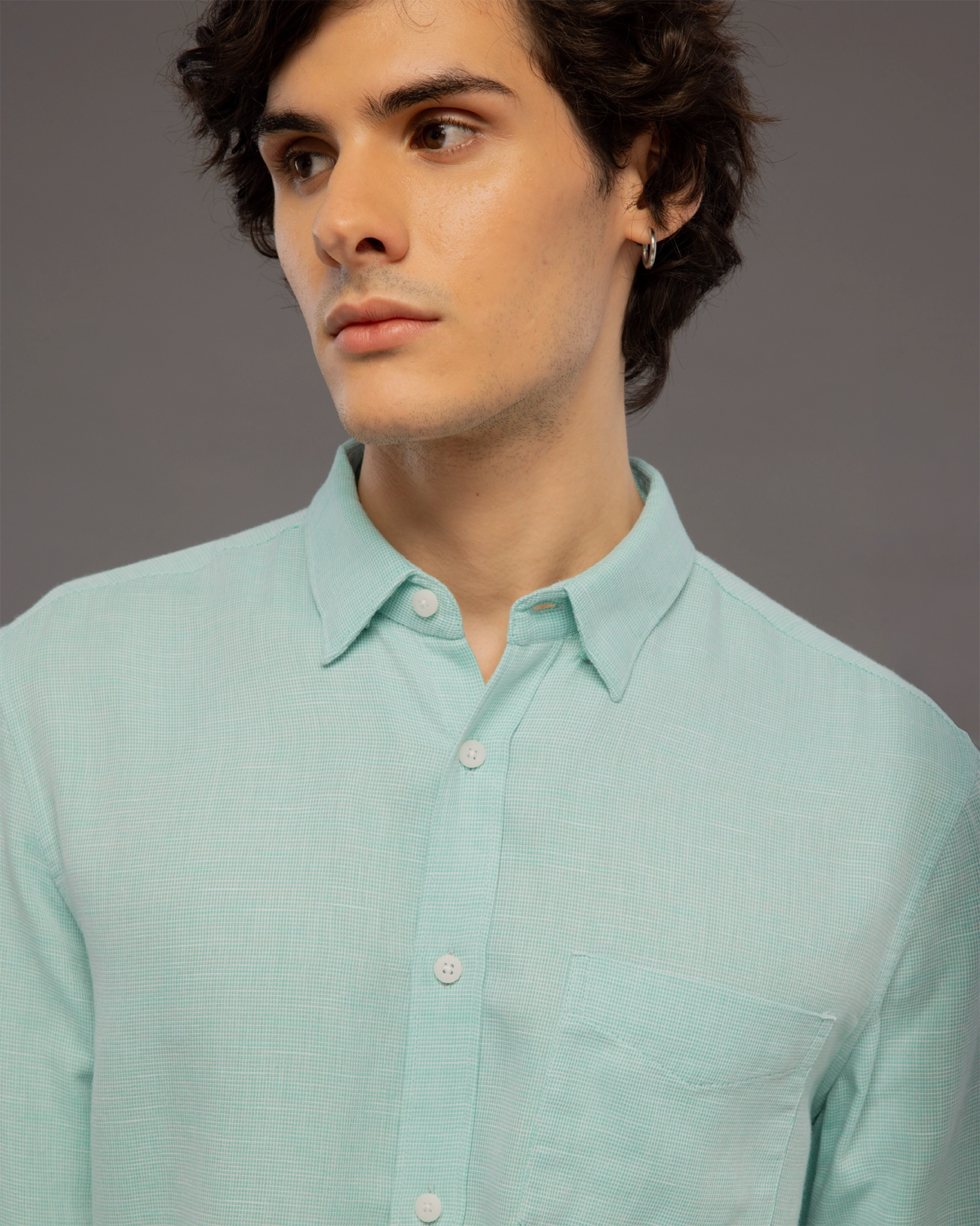 TURQUOISE BLUE TINY  CHECK SHIRT