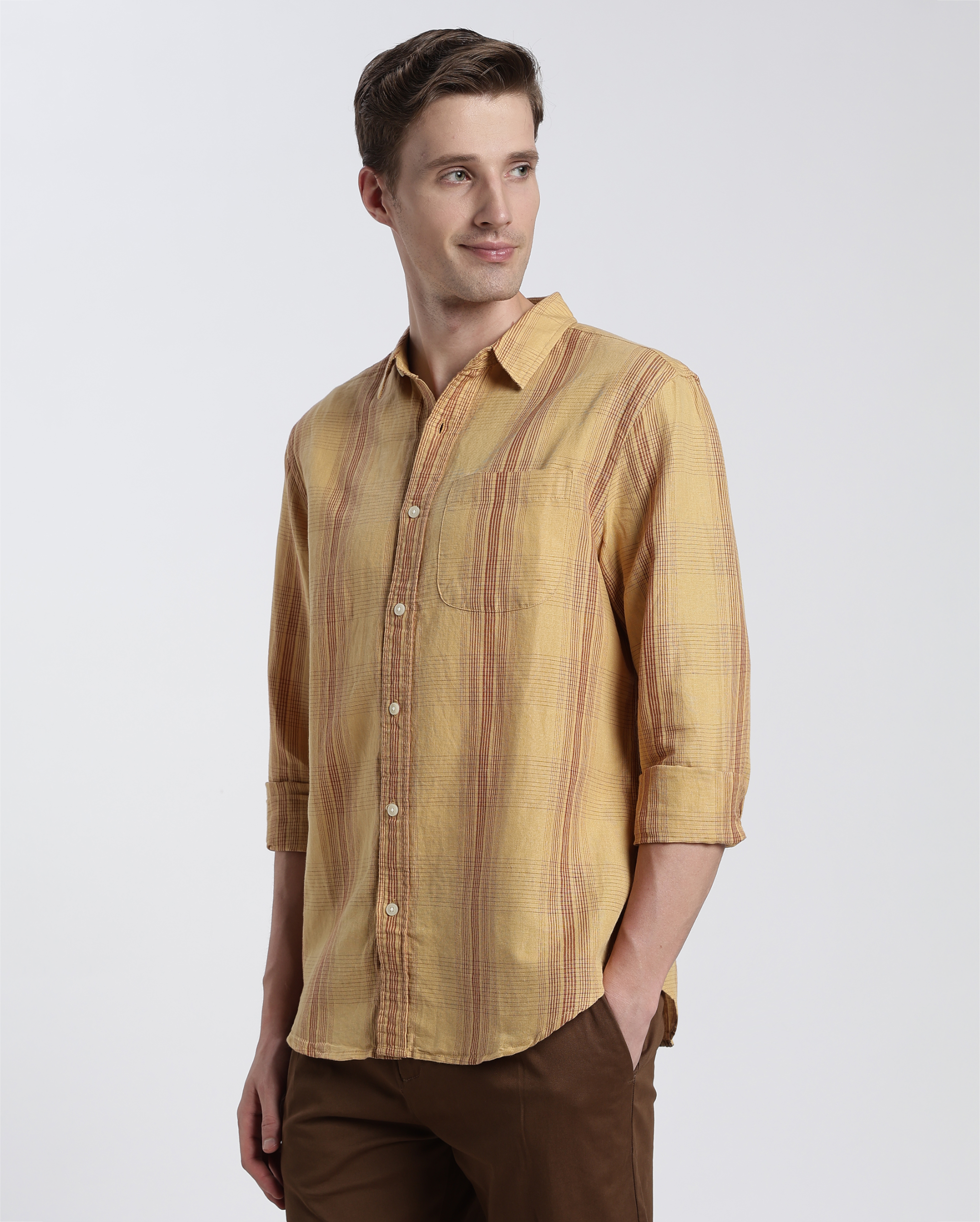 Yellow and Maroon Check Shirt