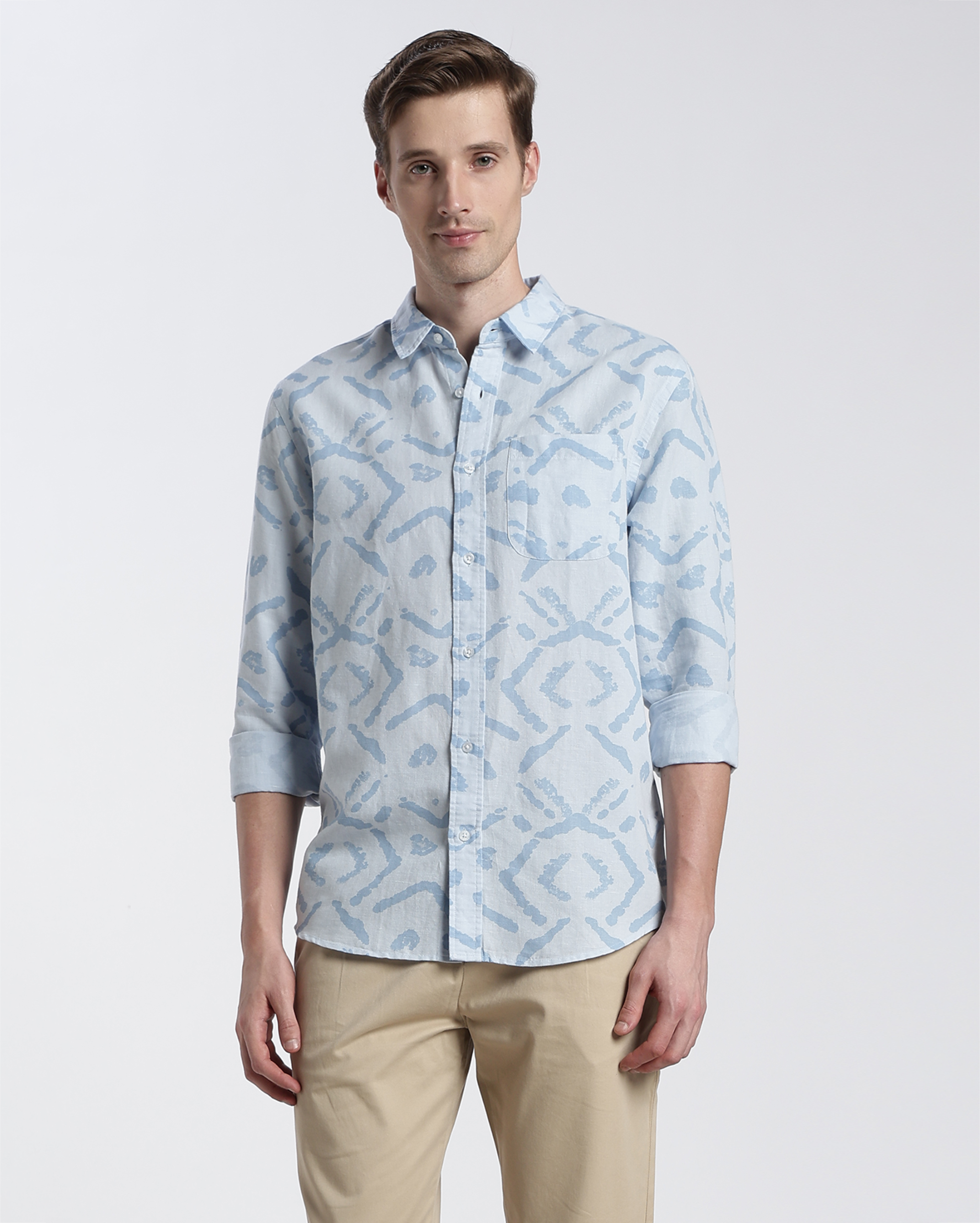 Blue and White Printed Abstract Shirt
