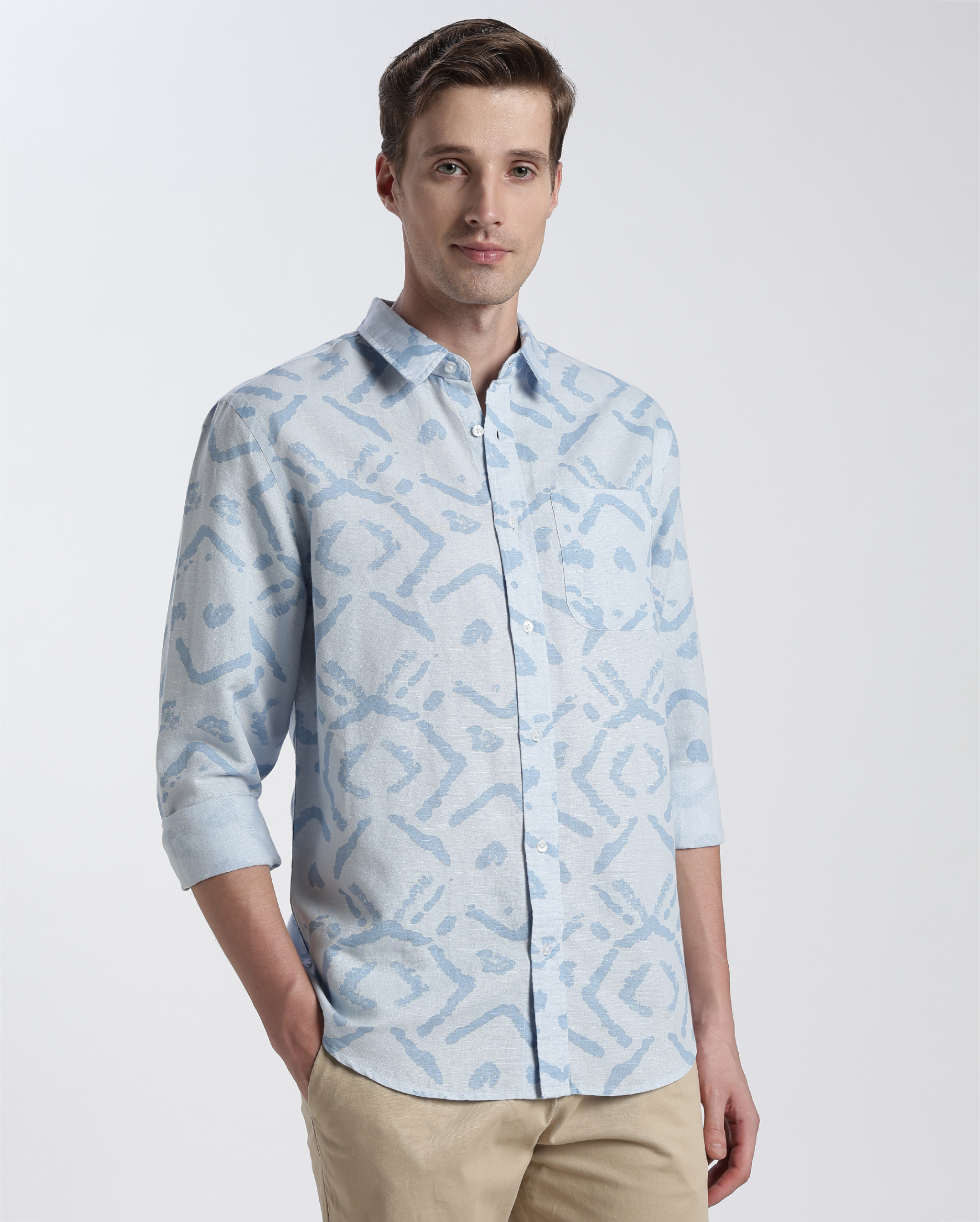 Blue and White Printed Abstract Shirt