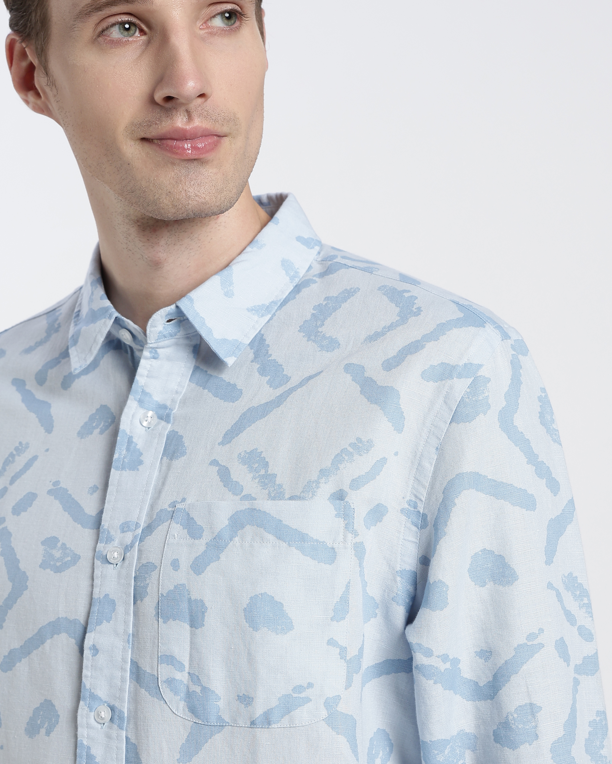 Blue and White Printed Abstract Shirt