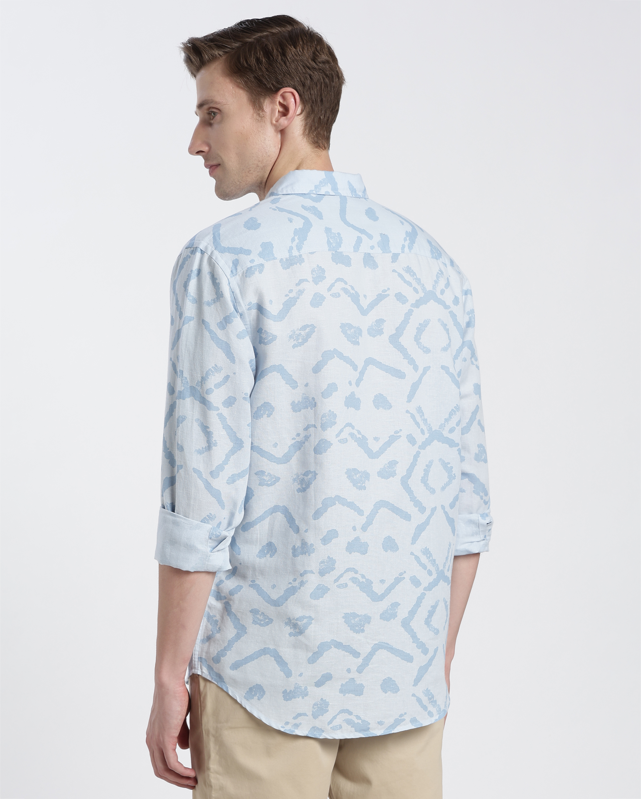 Blue and White Printed Abstract Shirt