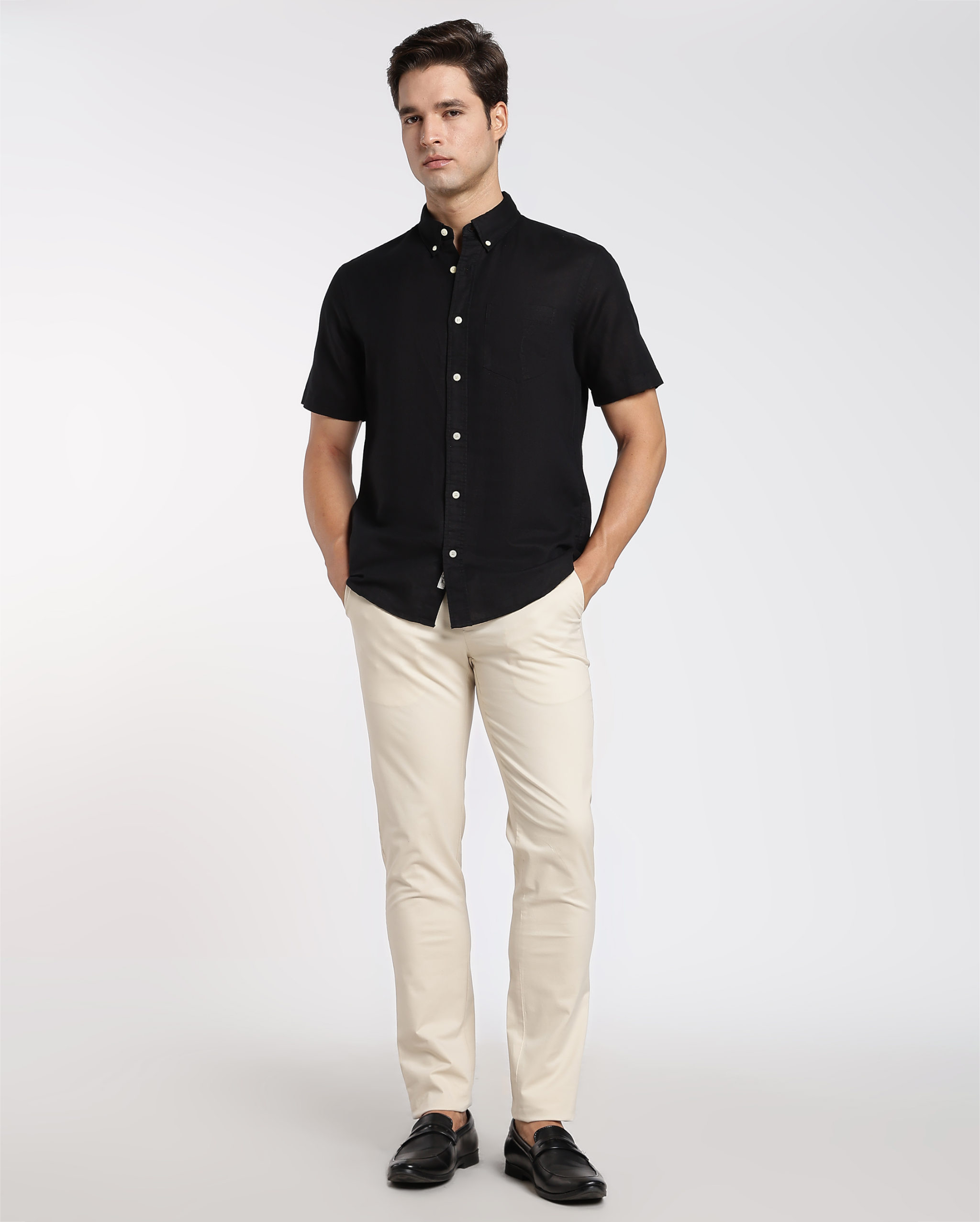 Black Cotton Linen Shirt