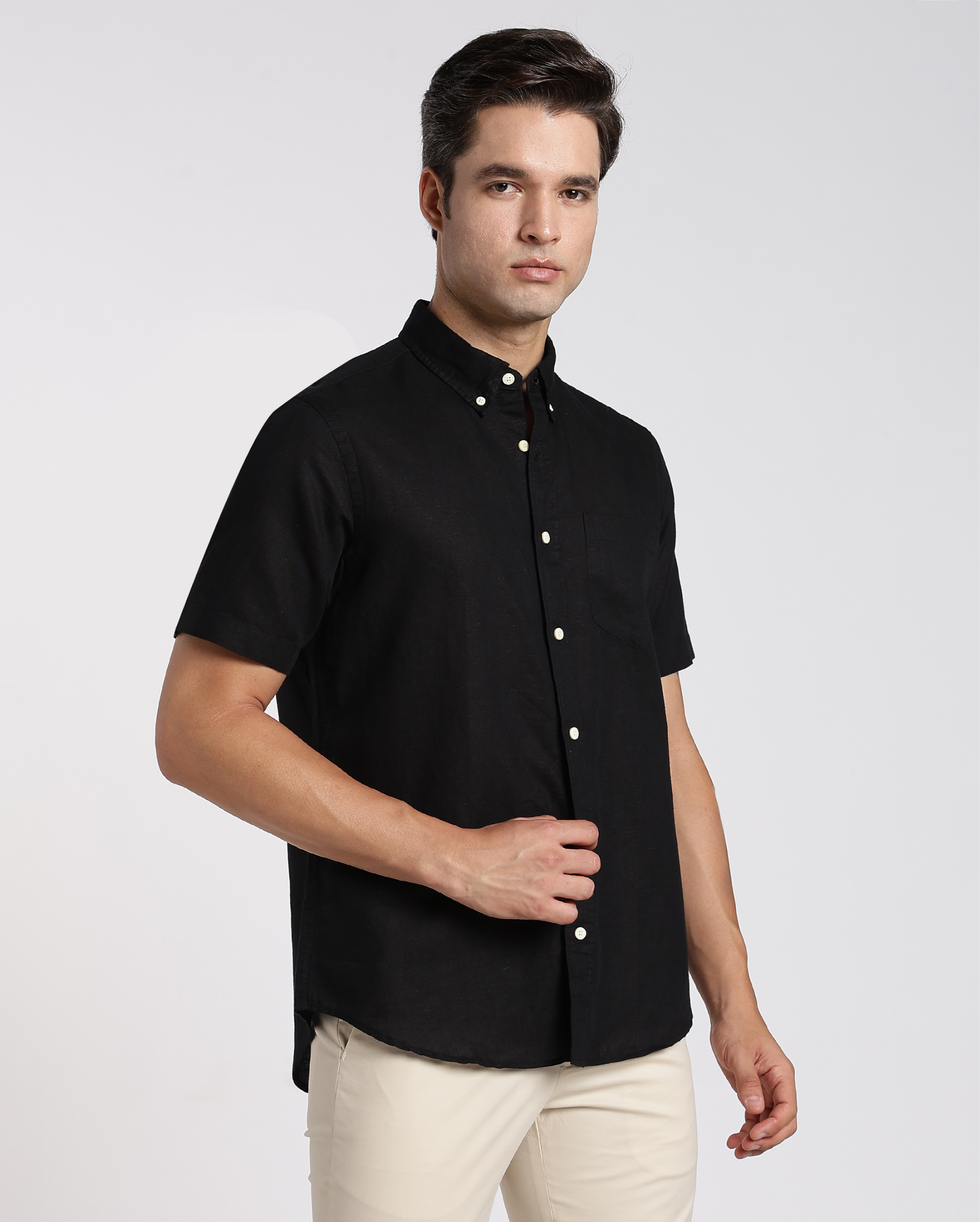 Black Cotton Linen Shirt