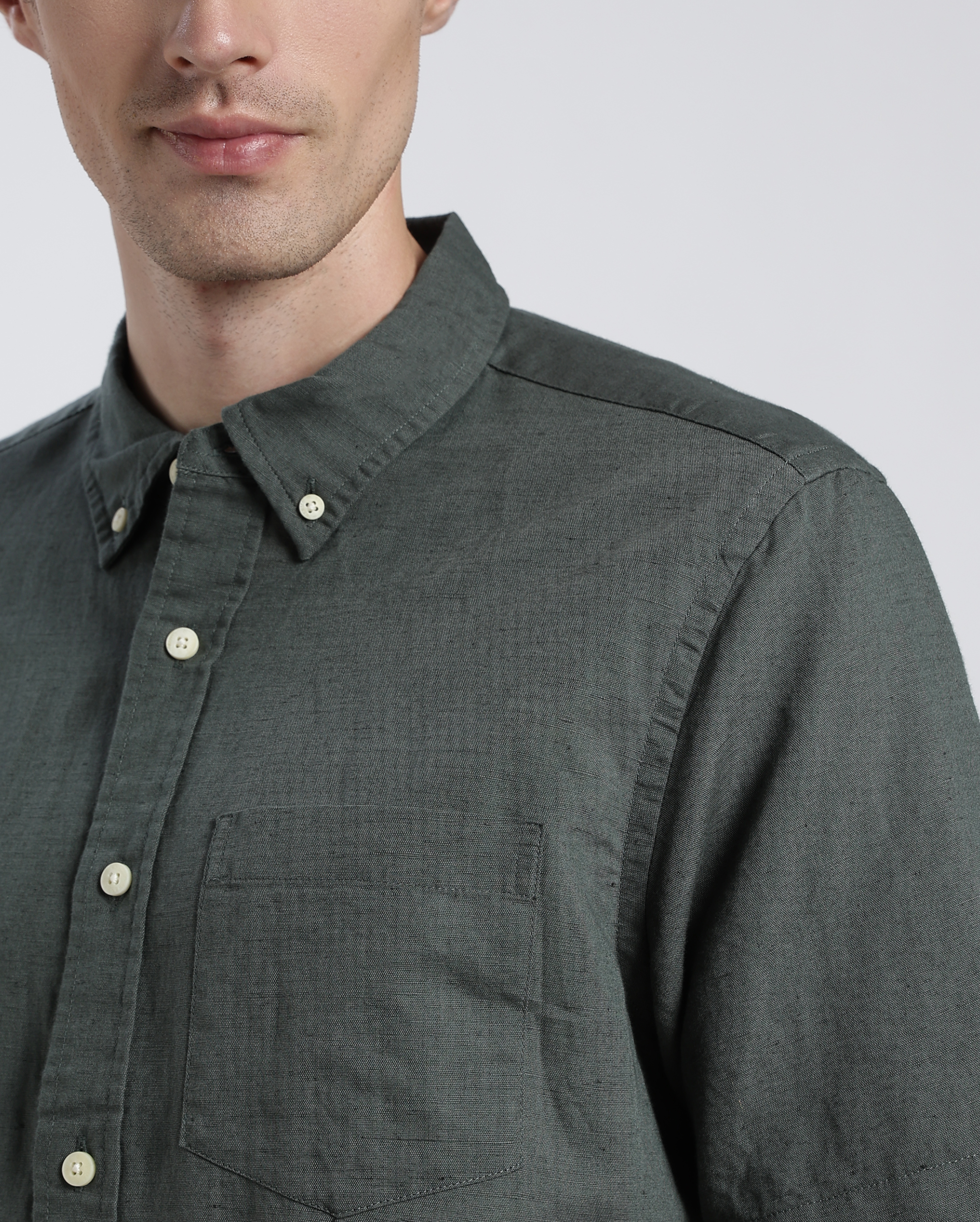 Green Cotton Linen Shirt