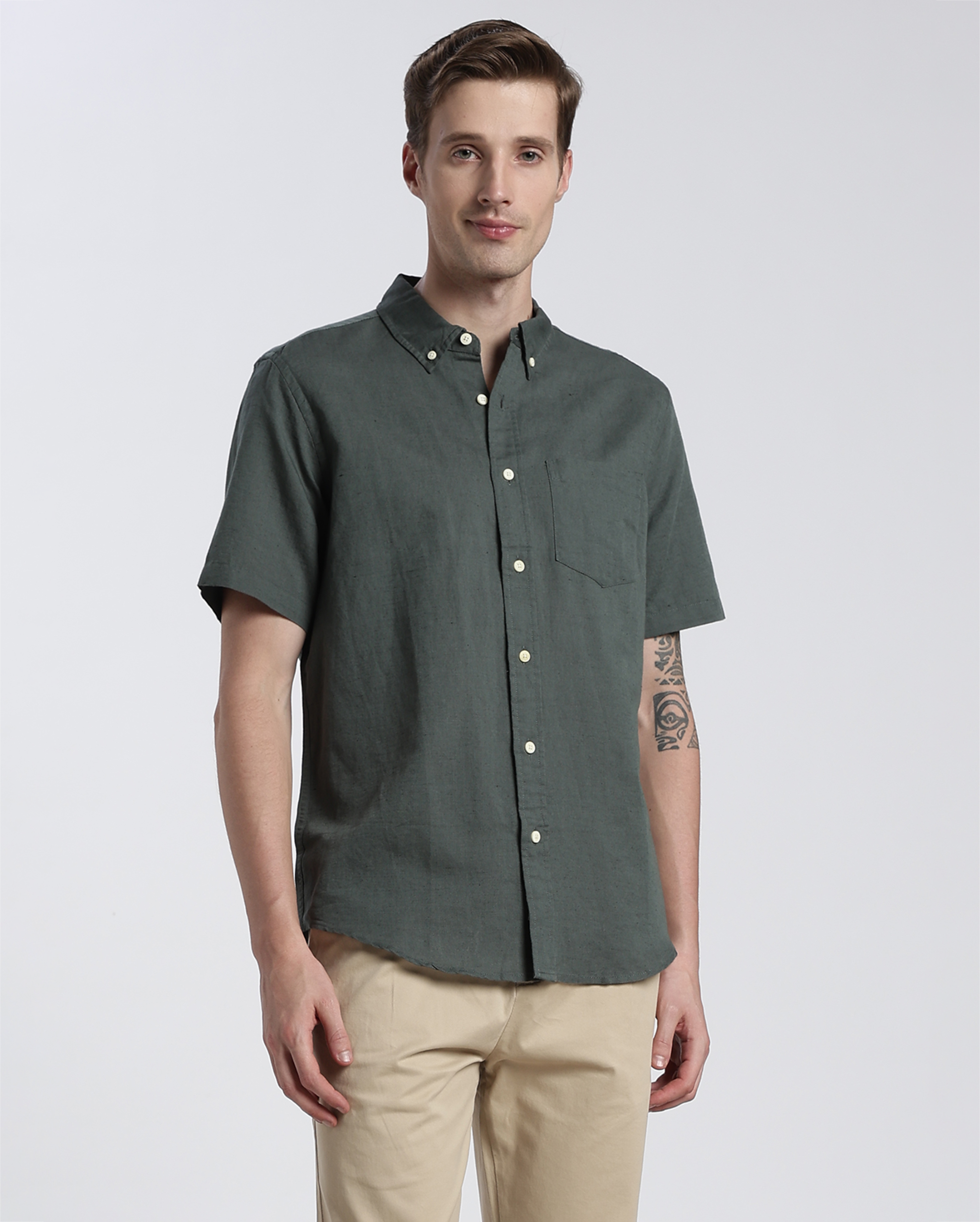 Green Cotton Linen Shirt