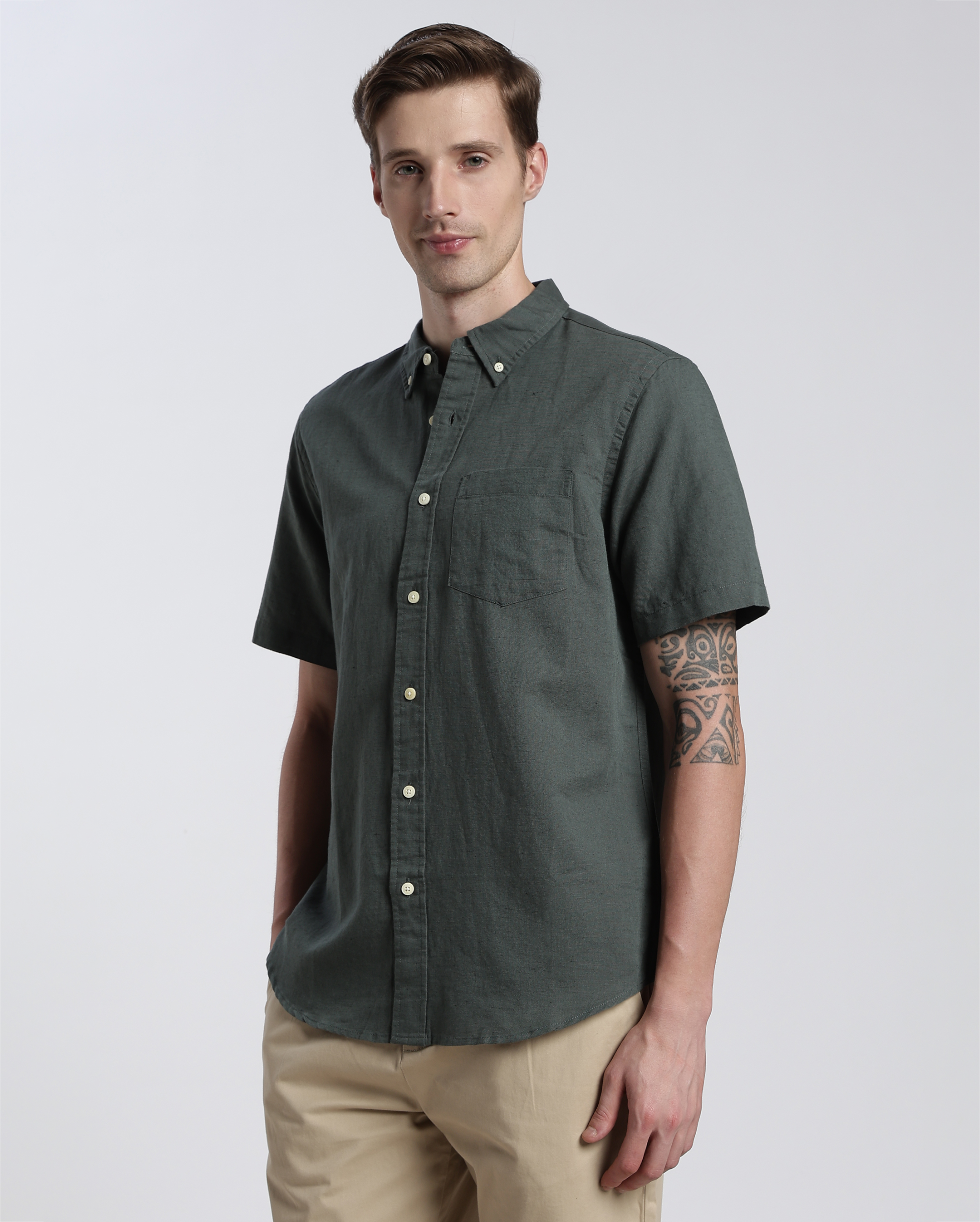 Green Cotton Linen Shirt