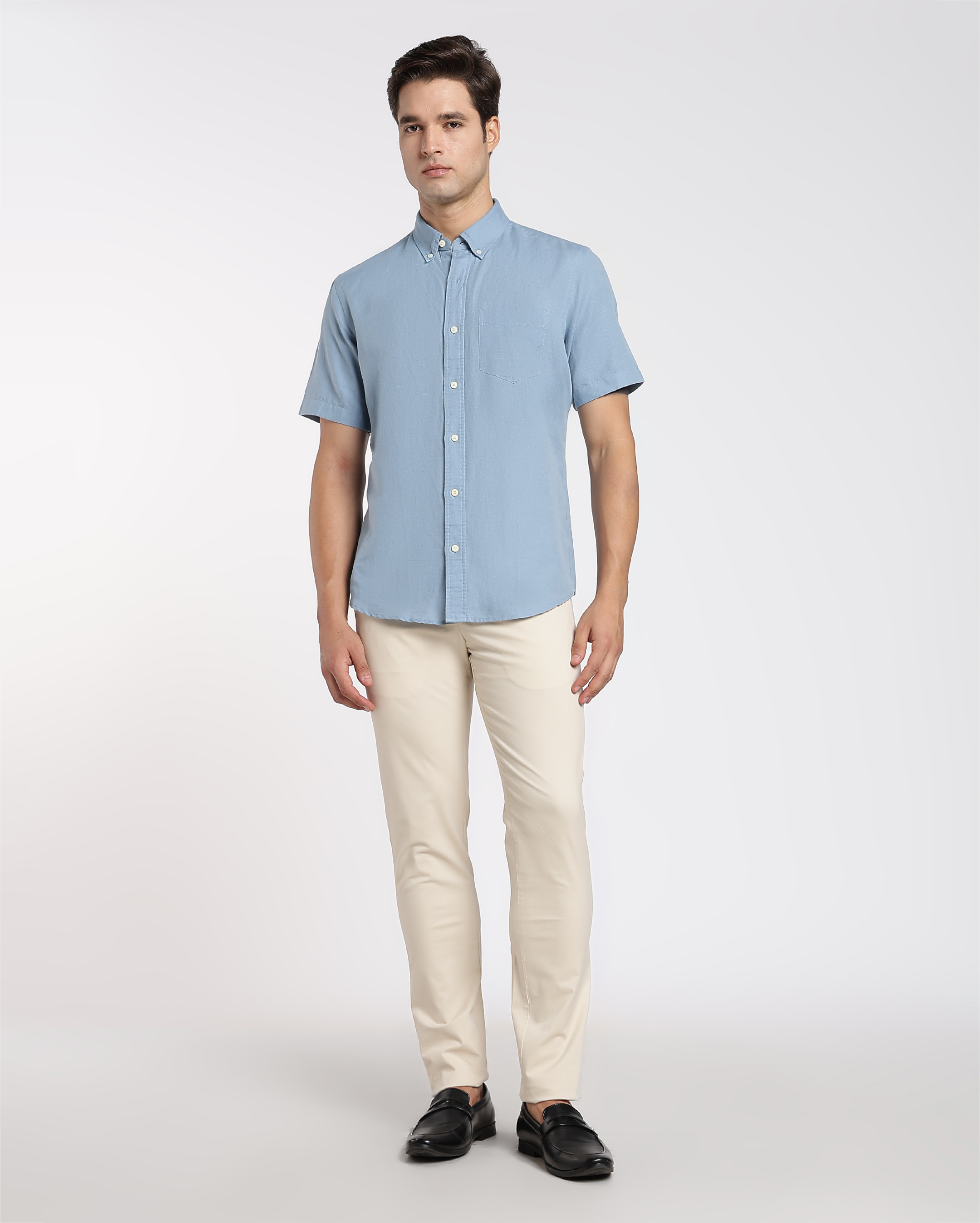 Ash Blue Cotton Linen Shirt