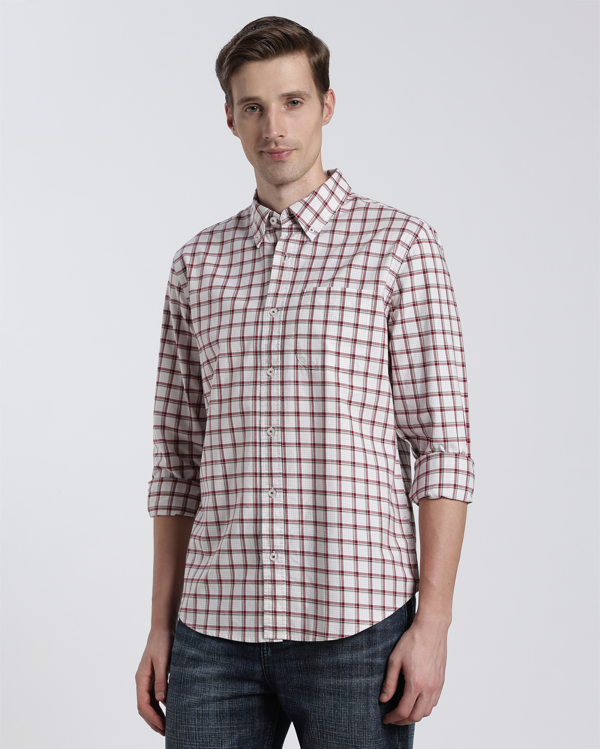 White and Red Check Shirt