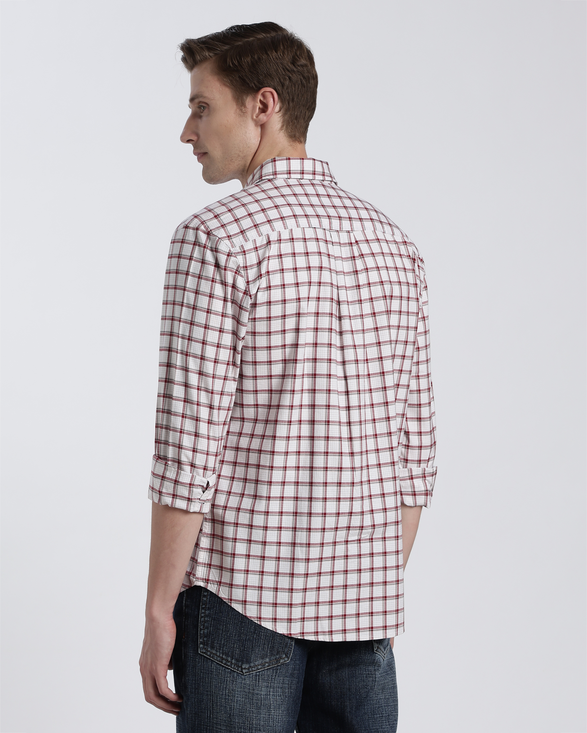 White and Red Check Shirt