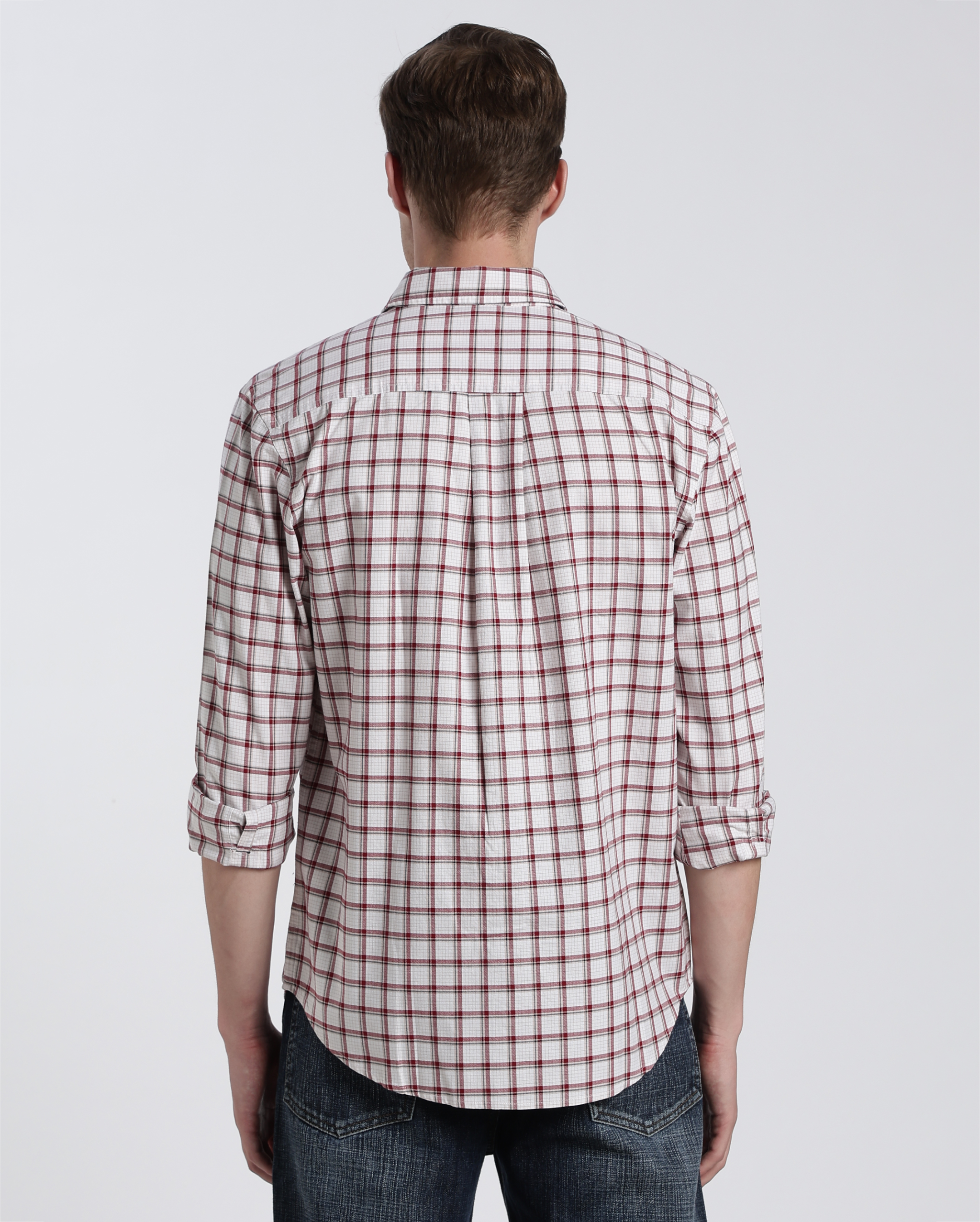 White and Red Check Shirt