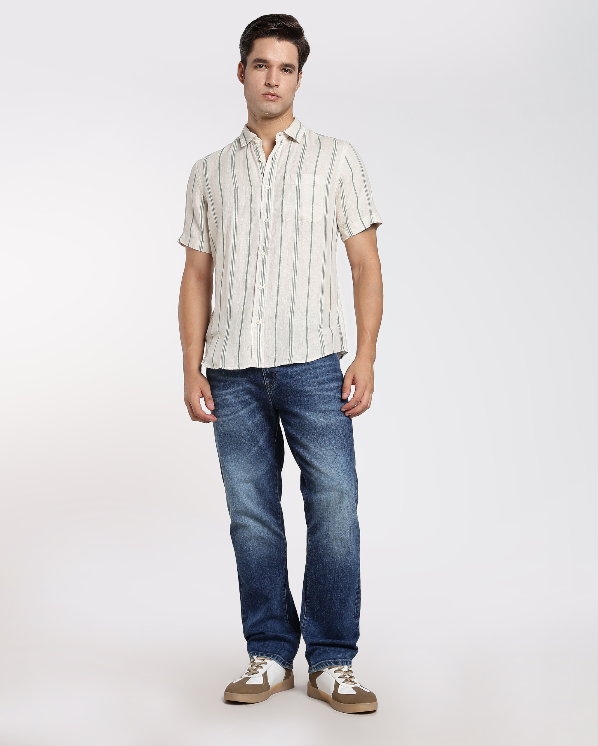 White and Green Stripe Shirt