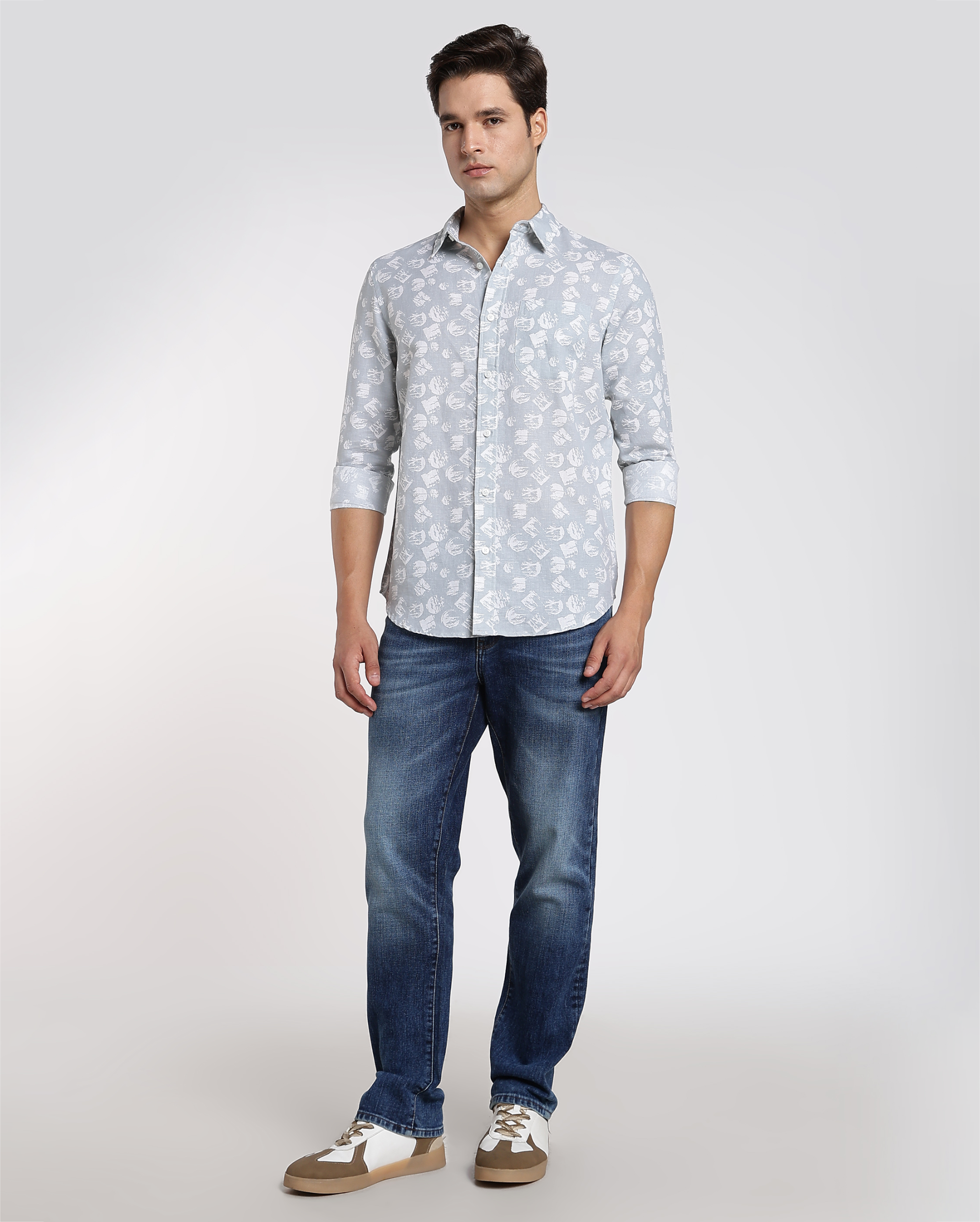 Ash Grey and White Abstract Print Shirt