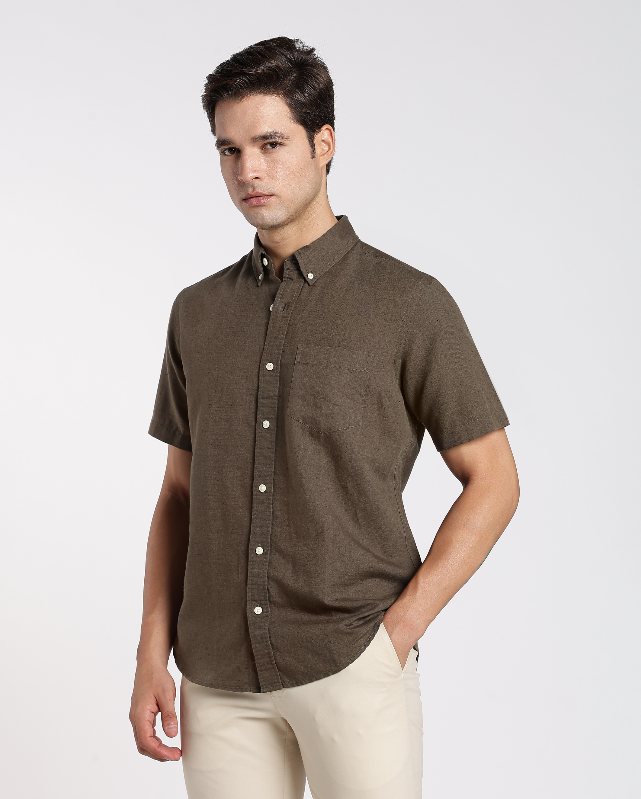 Military Green Cotton Linen Shirt
