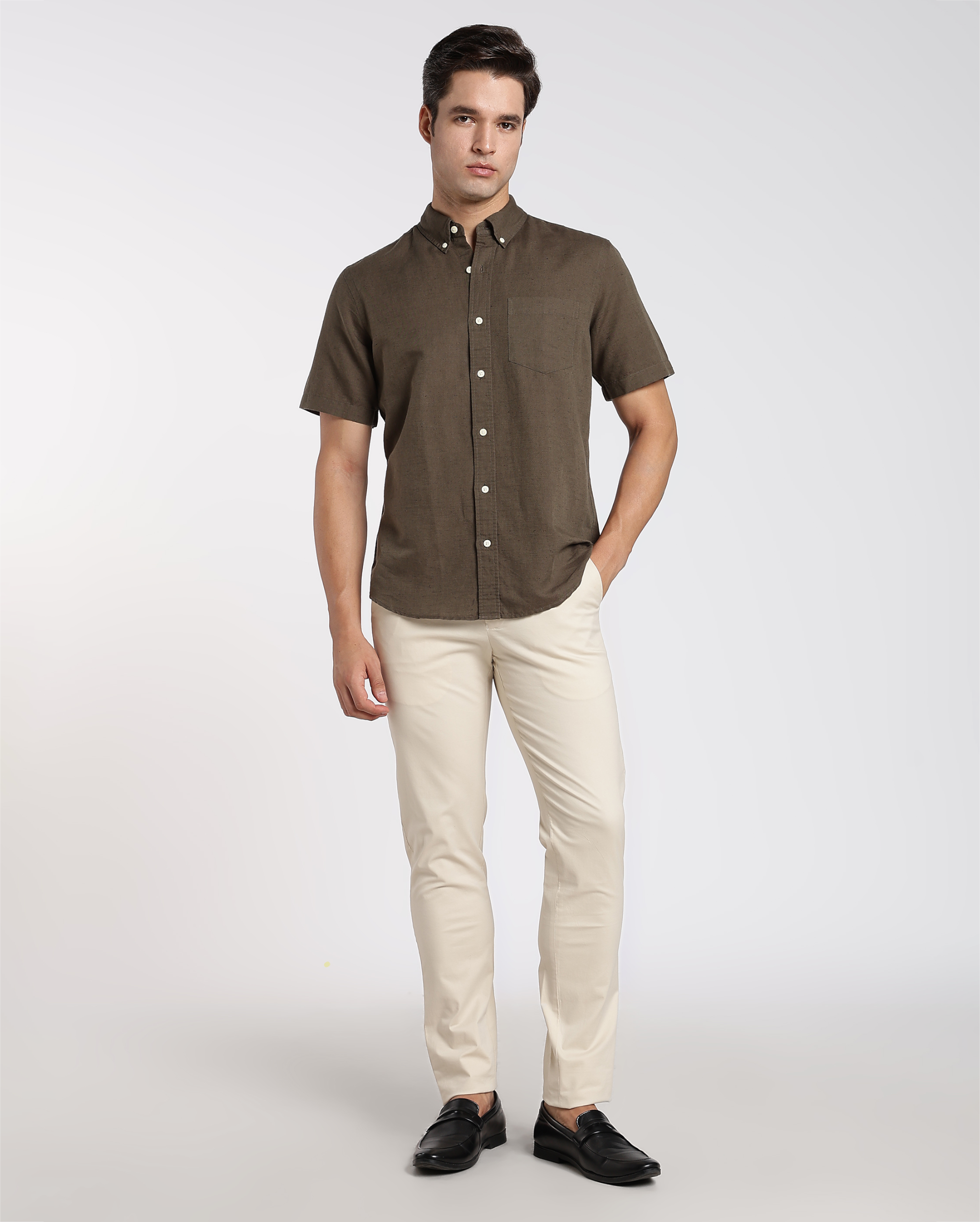 Military Green Cotton Linen Shirt