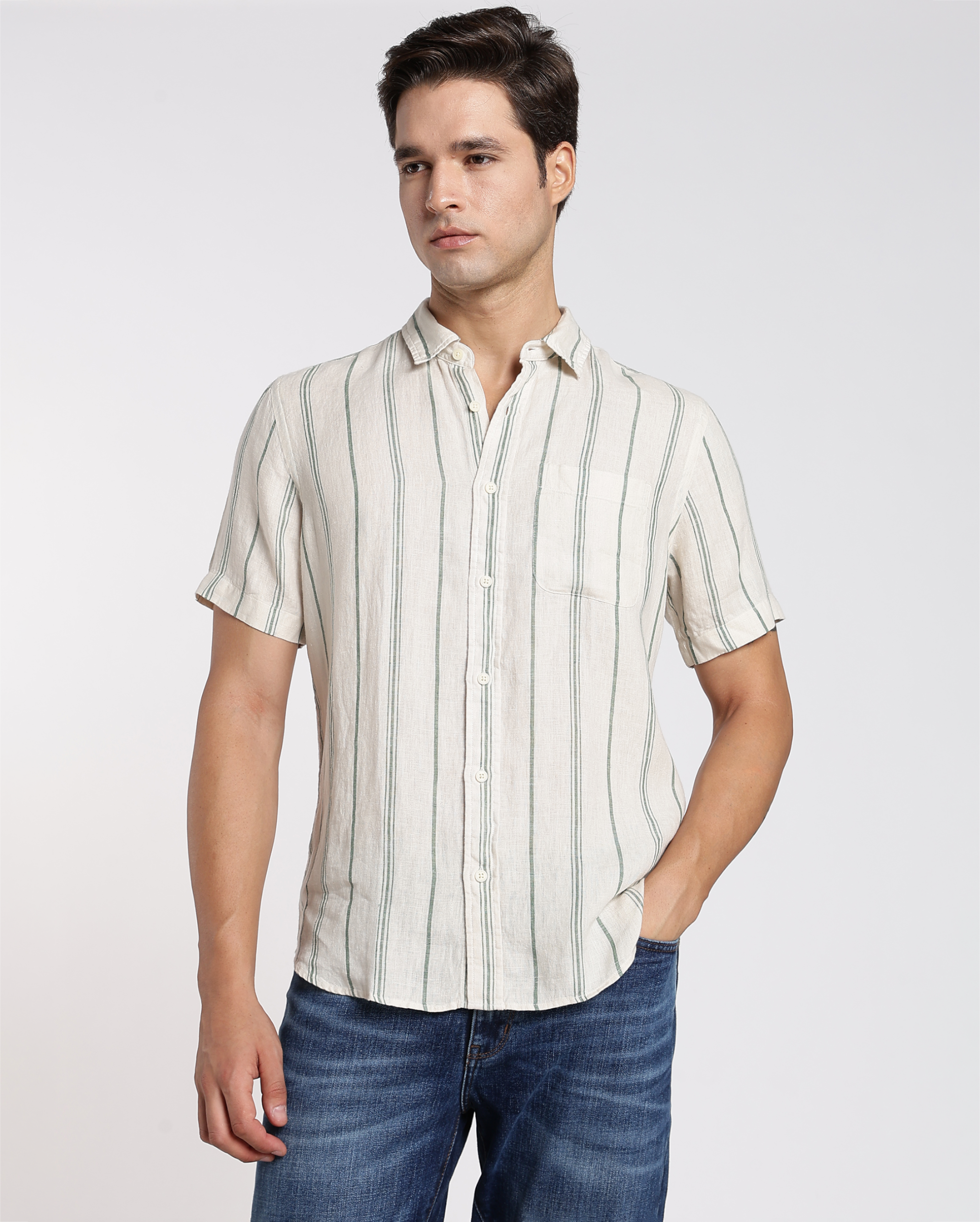 White and Green Stripe Shirt