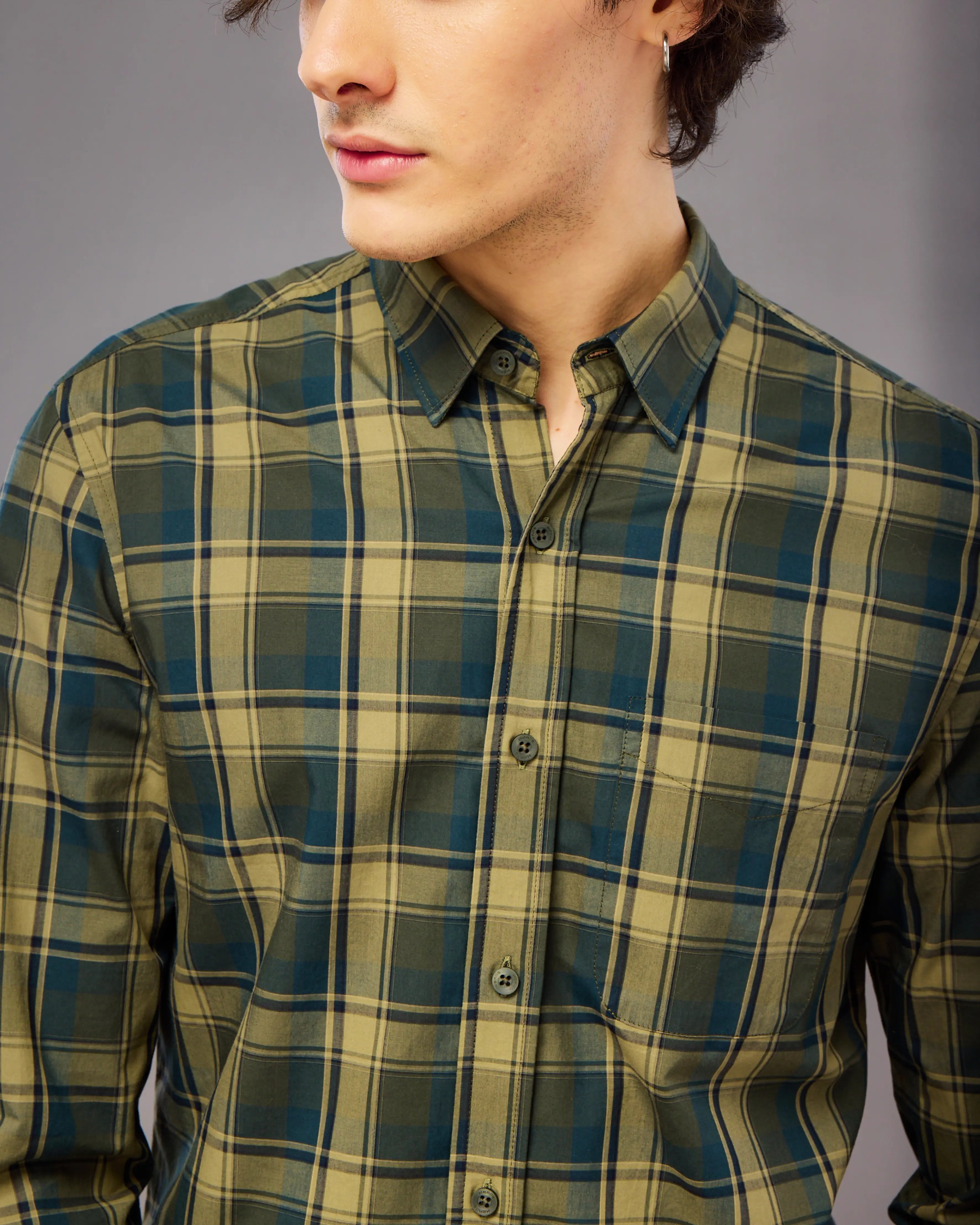 GREEN AND YELLOW TARTAN CHECK SHIRT