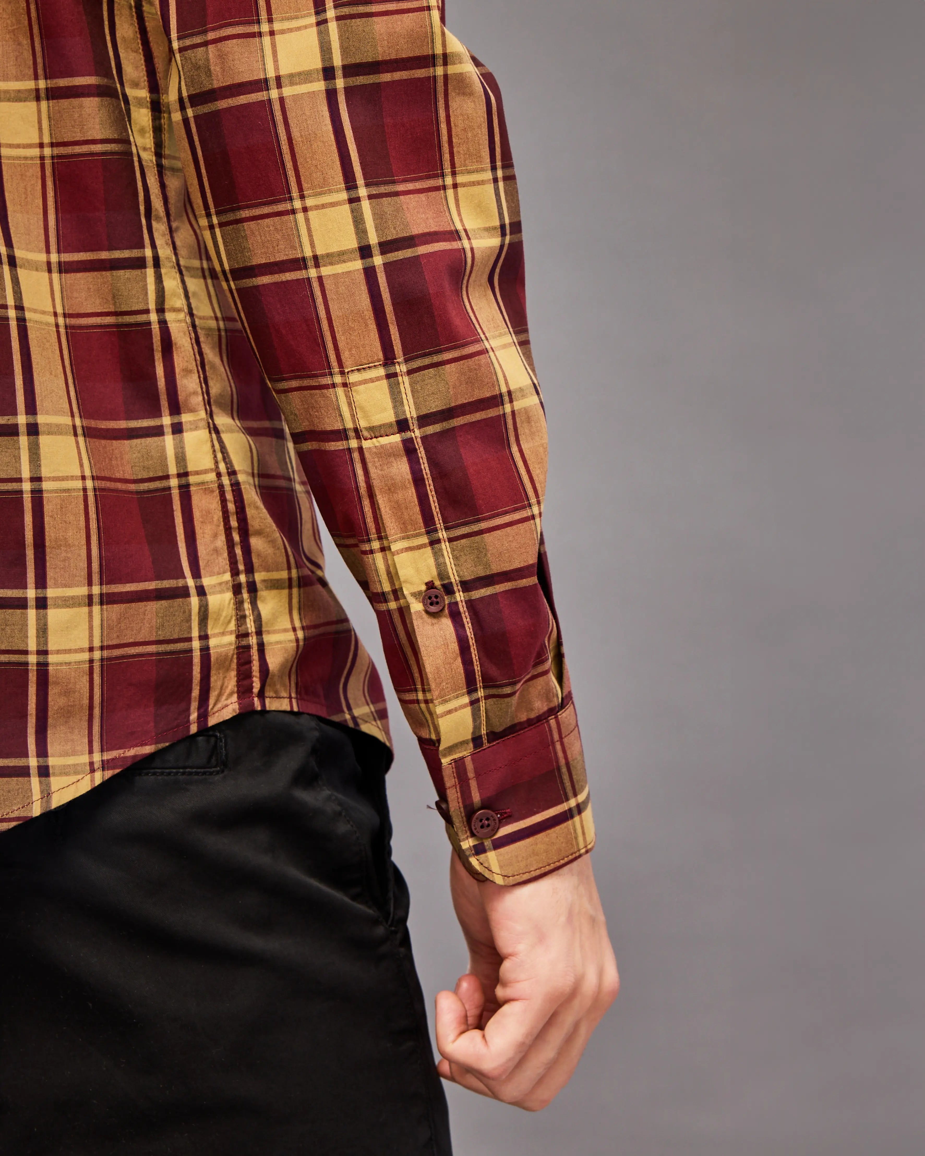 MAROON AND YELLOW TARTAN CHECK SHIRT