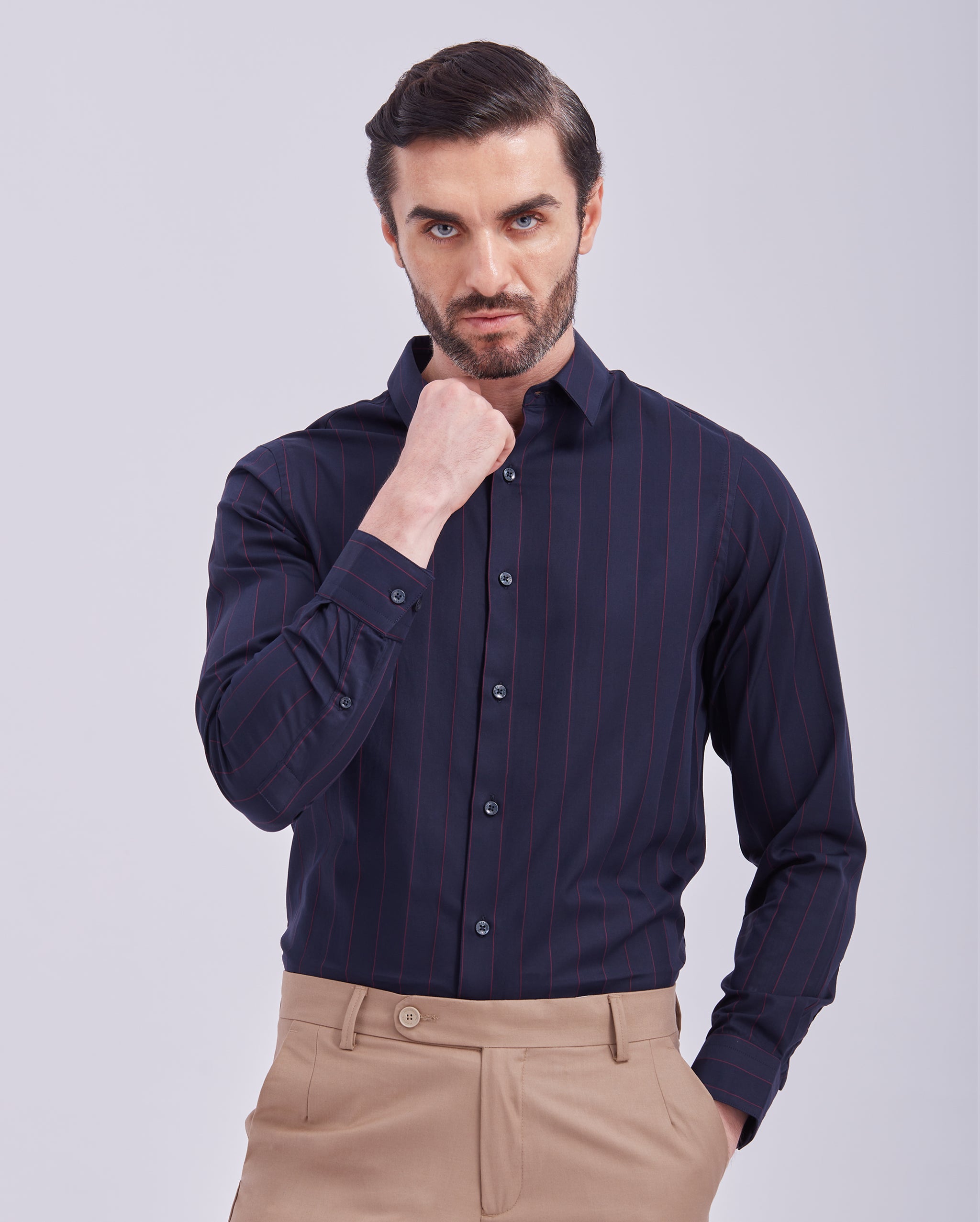 Navy Blue Giza Stripe Shirt