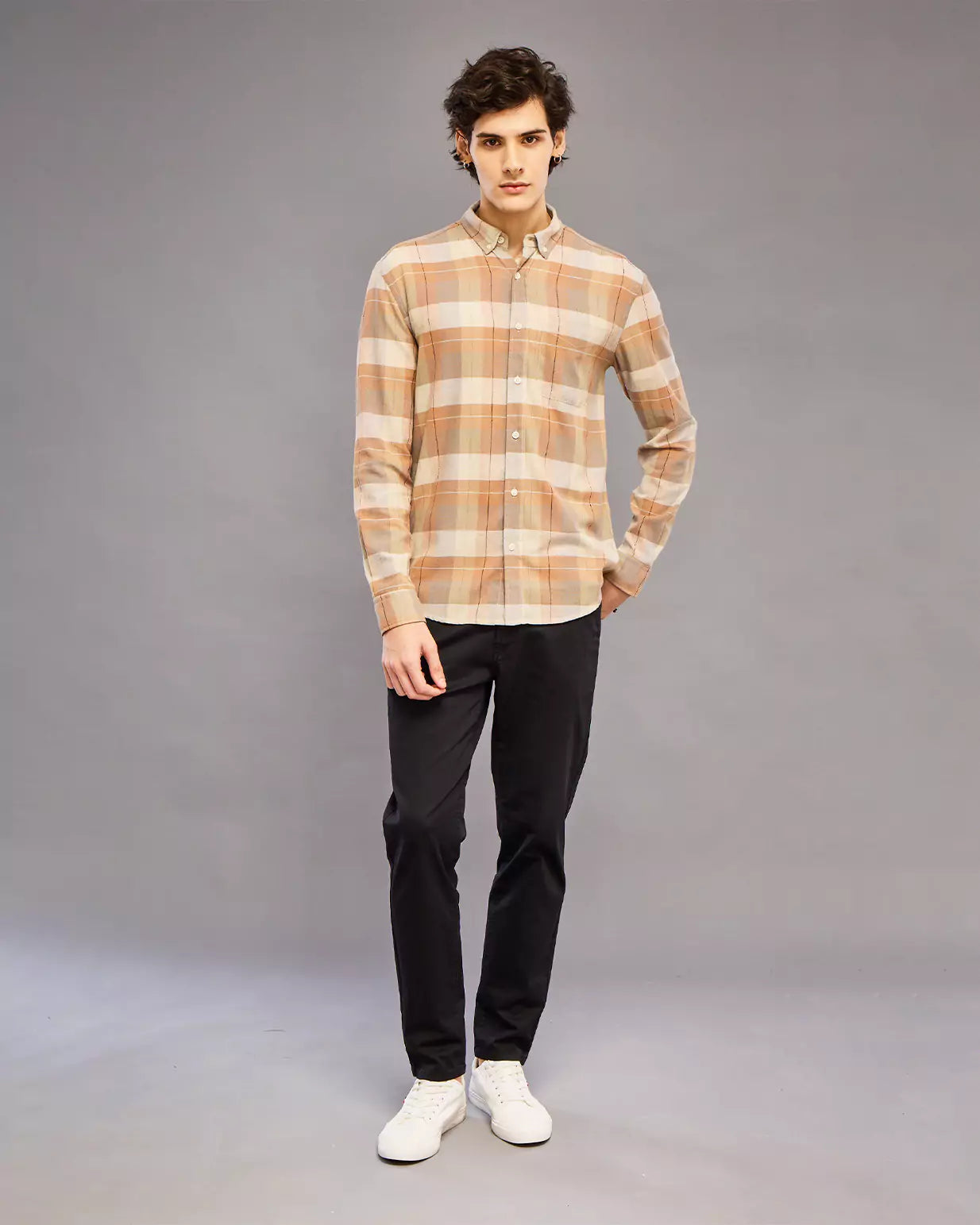 LIGHT ORANGE BOX CHECK SHIRT